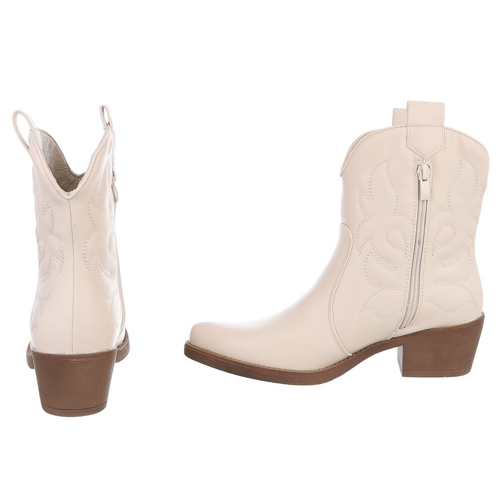Ital-Design Modische Cowboy-Stiefel mit Verzierungen für Damen Westernstiefelette (89938146) Blockabsatz Stiefeletten in Beige
