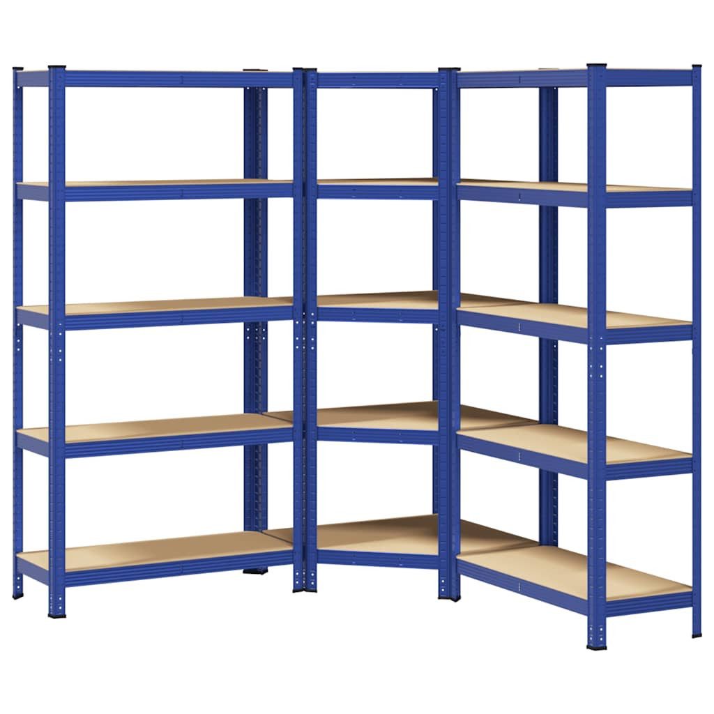 vidaXL Ablageregal Regal-Set 5 Böden 3-tlg. Blau Stahl & Holzwerkstoff, 3-tlg.