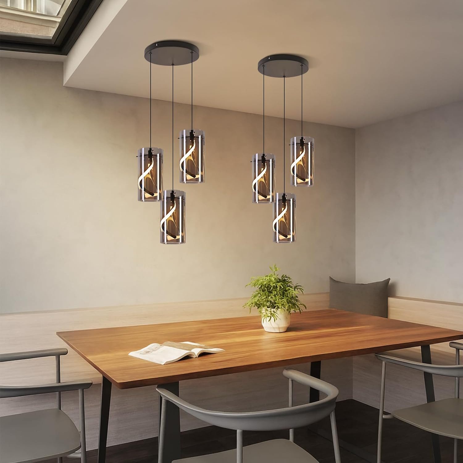 Nettlife LED Pendelleuchte Rauchgraue Vintage 8W Warmweiß 3000K Hängeleucht günstig online kaufen