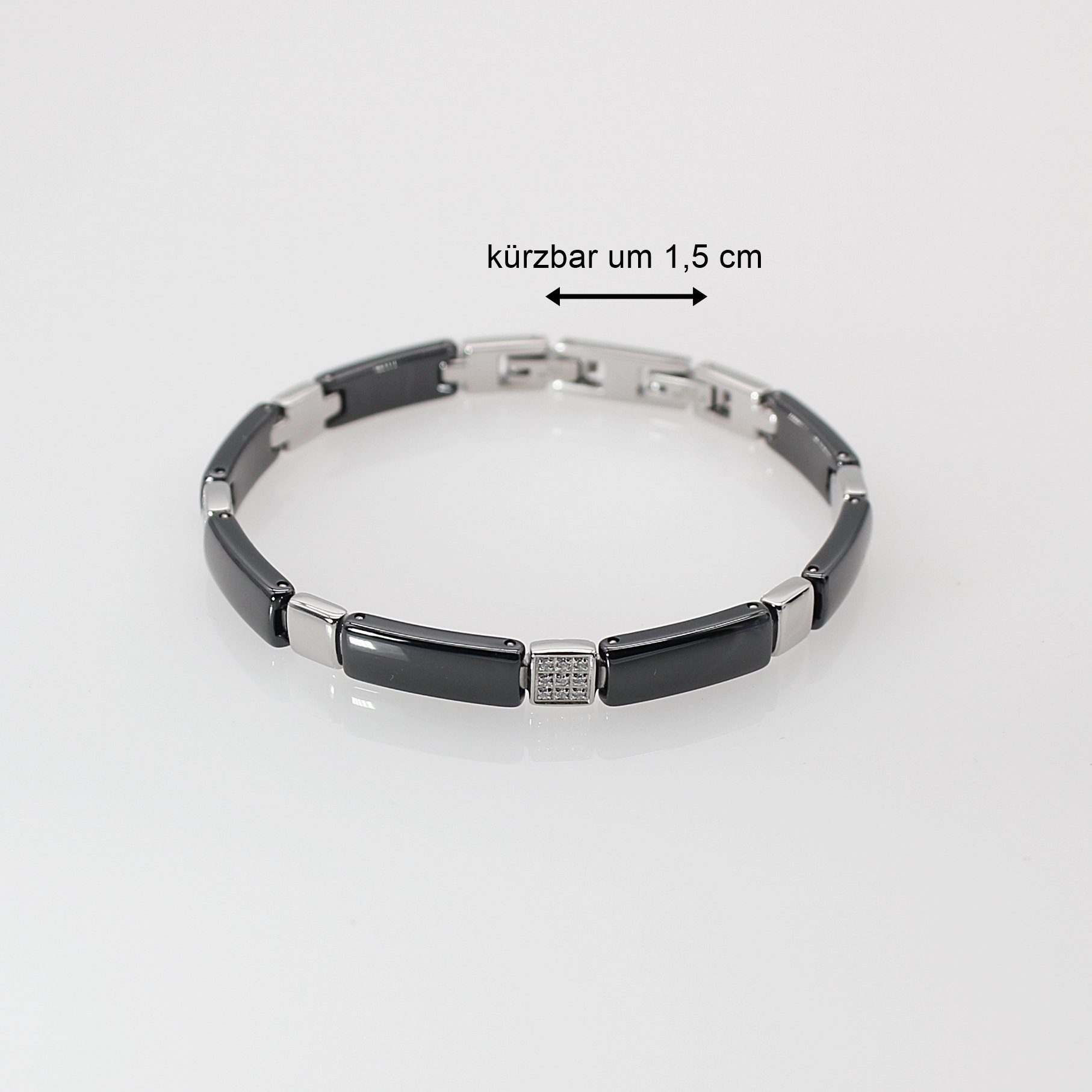 ELLAWIL Collier-Set Collier und Armband aus Keramik und Edelstahl Schwarz, Silber (Kettenlänge 48 cm, Armbandlänge 20cm, Breite 6 mm), inklusive Geschenkschachtel
