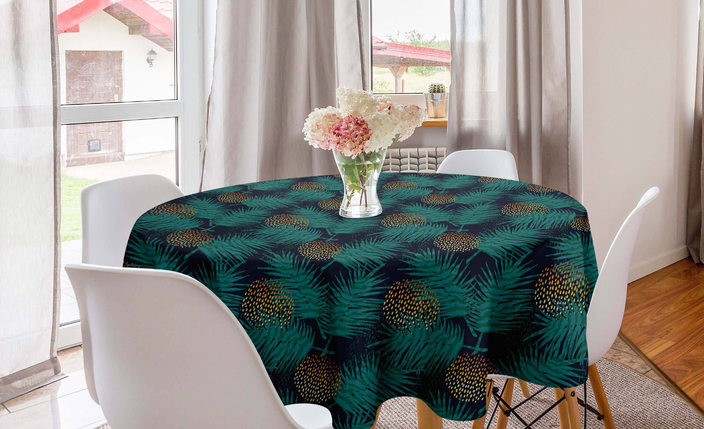 Abakuhaus Tischdecke Kreis Tischdecke Abdeckung für Esszimmer Küche Dekoration, Tropisch Hawaii mit Palmen