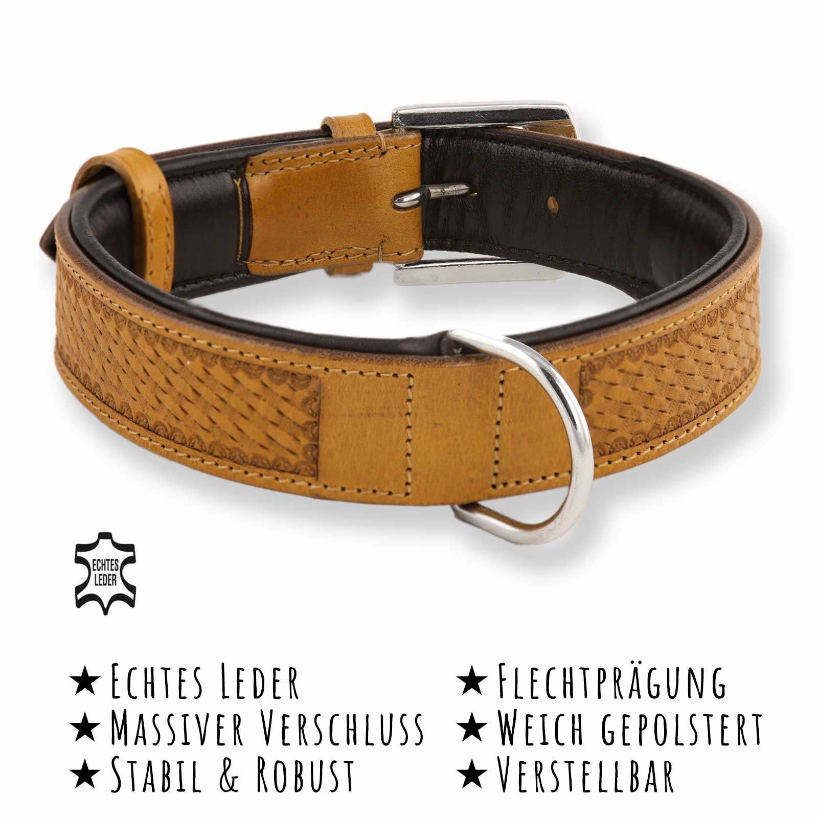 Monkimau Hunde-Halsband Hundehalsband aus Leder mit Flechtprägung, Leder