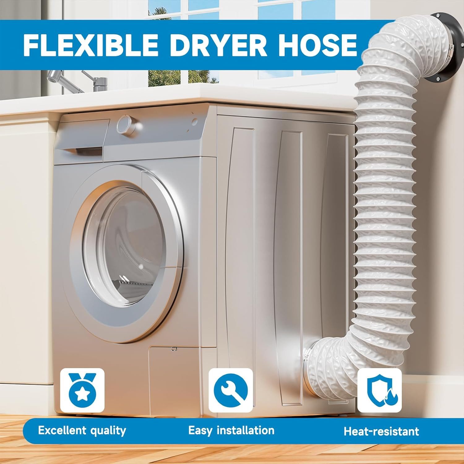 FELIXLEO Auspuff-Flexrohr Flexibler Abluftschlauch 150mm 6m Alu PVC für Trockner Lüfter Weiß, (1-tlg)