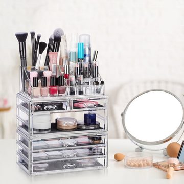 relaxdays Make-Up Organizer Kosmetikorganizer mit 6 Schubladen, Transparent