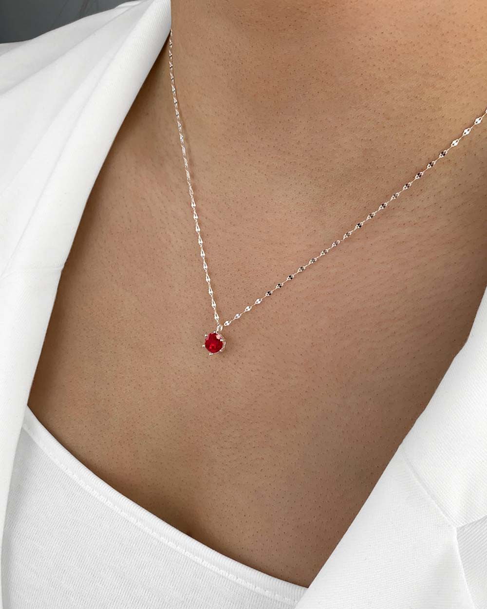 DANIEL CLIFFORD Kette mit Anhänger 'Belle' Damen Halskette Silber 925 Solitär Anhänger Kristall rot (inkl. Verpackung), Silberkette 45cm mit rotem Kristall-Anhänger rund