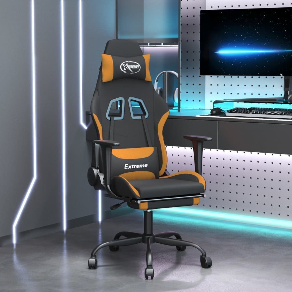 vidaXL Gaming-Stuhl Gaming-Stuhl mit Fußstütze Schwarz und Orange Stoff (1 St) Schwarz und Dunkelgelb | Schwarz und Dunkelgelb
