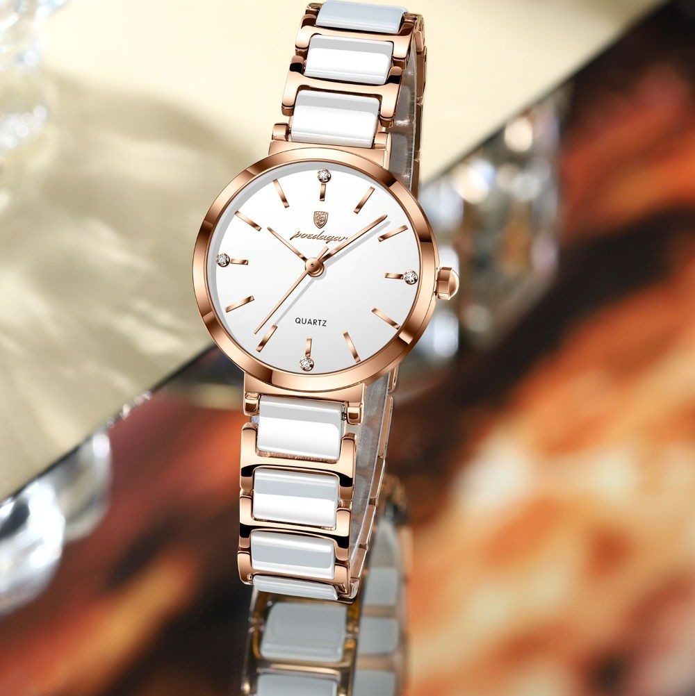 POEDAGAR Quarzuhr 505 Poedagar Damenuhr Keramik Rosegold Weiss Bi-Color