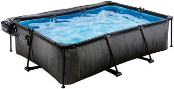 EXIT Framepool Black Wood Pool 220x150x65cm, mit Filterpumpe und Abdeckung - schwarz