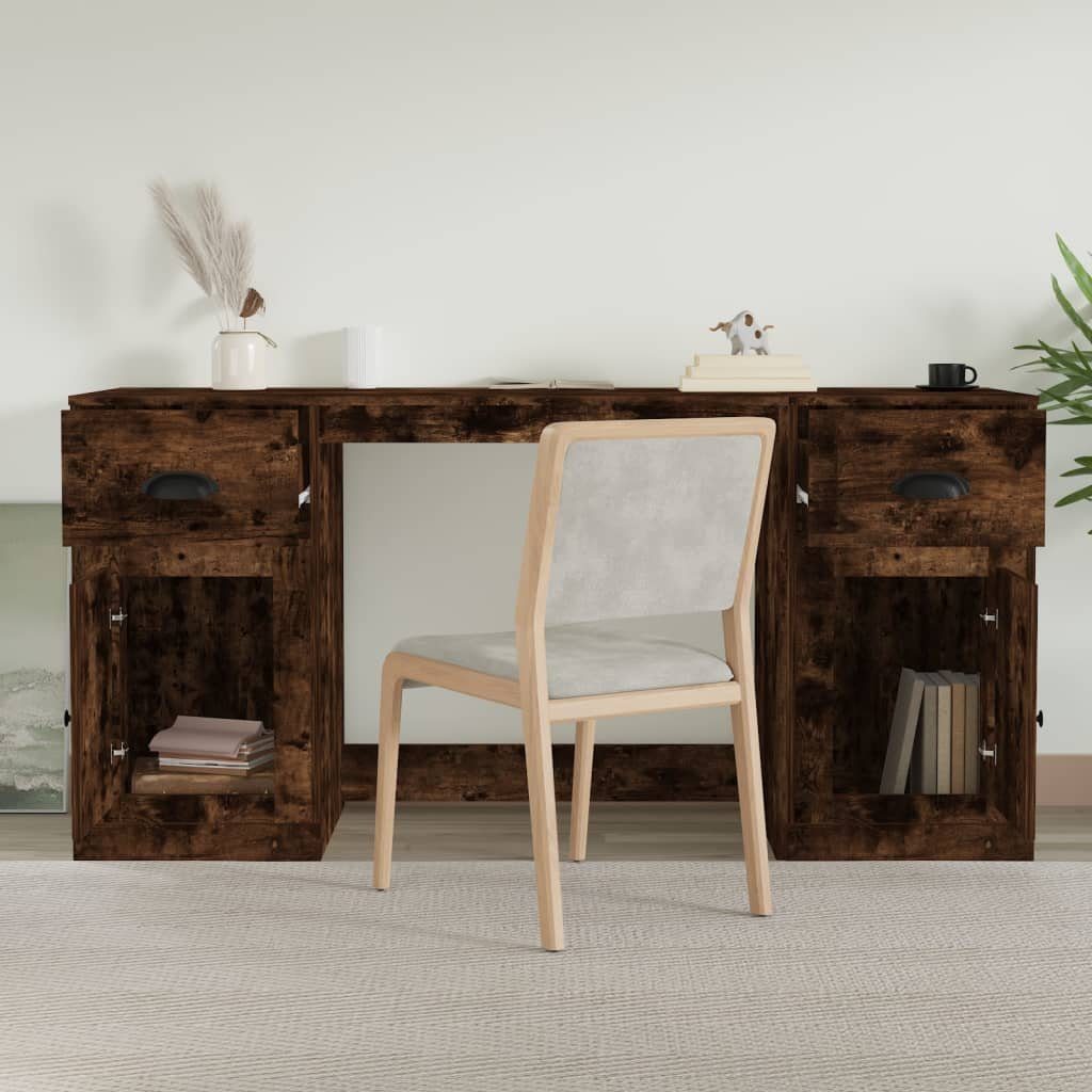 furnicato Schreibtisch mit Räuchereiche Stauraum Holzwerkstoff