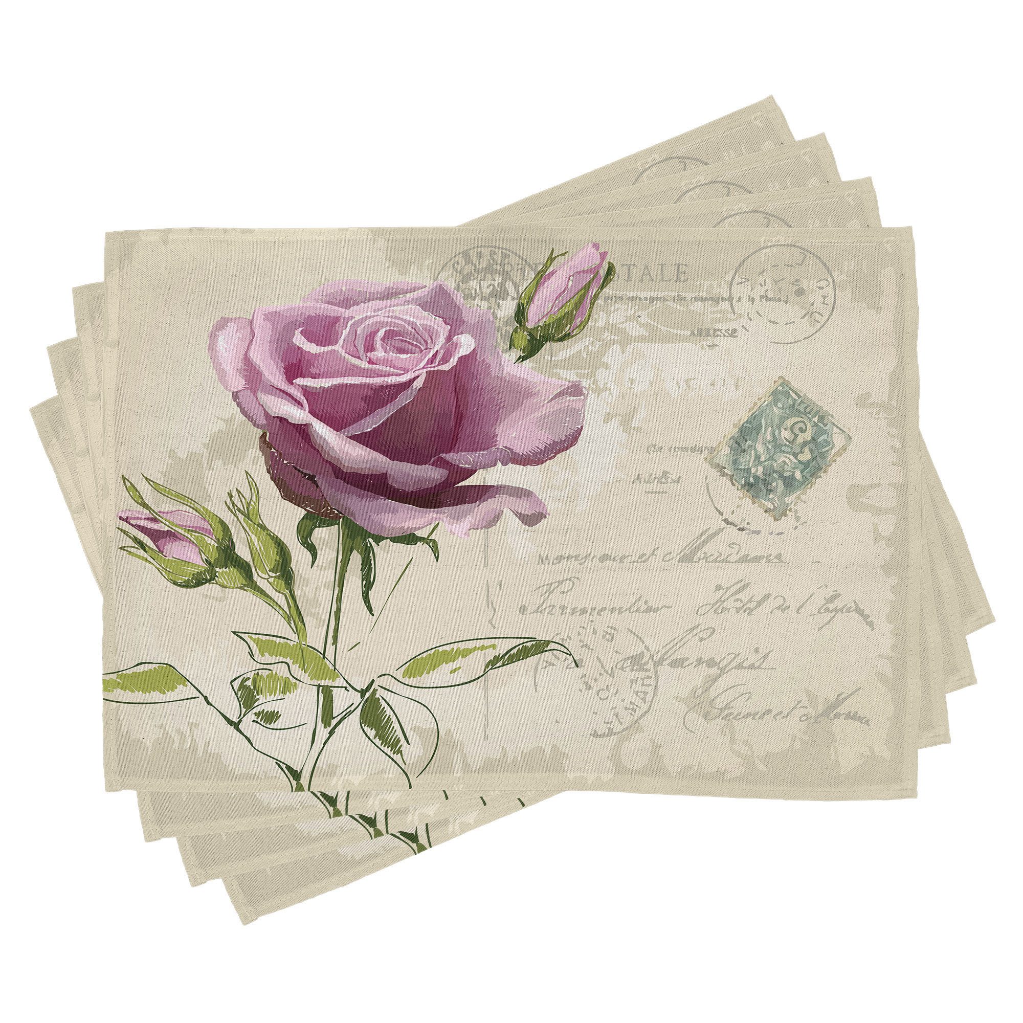 Abakuhaus Platzset Waschbare Stoff Esszimmer Küche Tischdekorations Digitaldruck, (4-teilig, 4-St., Set aus 4x), Rose Vintage Delicate