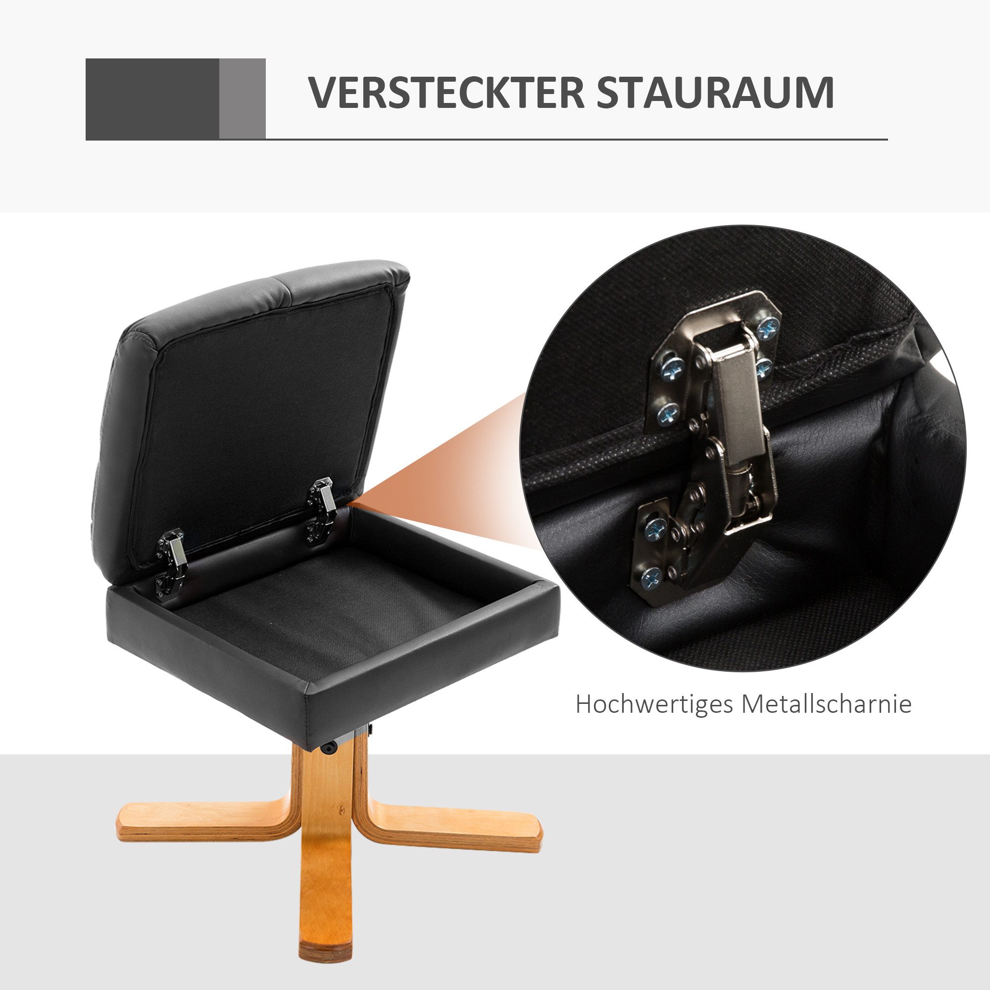 HOMCOM Polsterstuhl Lesesessel mit Hocker, Liegefunktion für Schlafzimmer, Wohnzimmer (Relaxsessel, 2 St), für Wohnzimmer, Schwarz – Bild 5 von 5