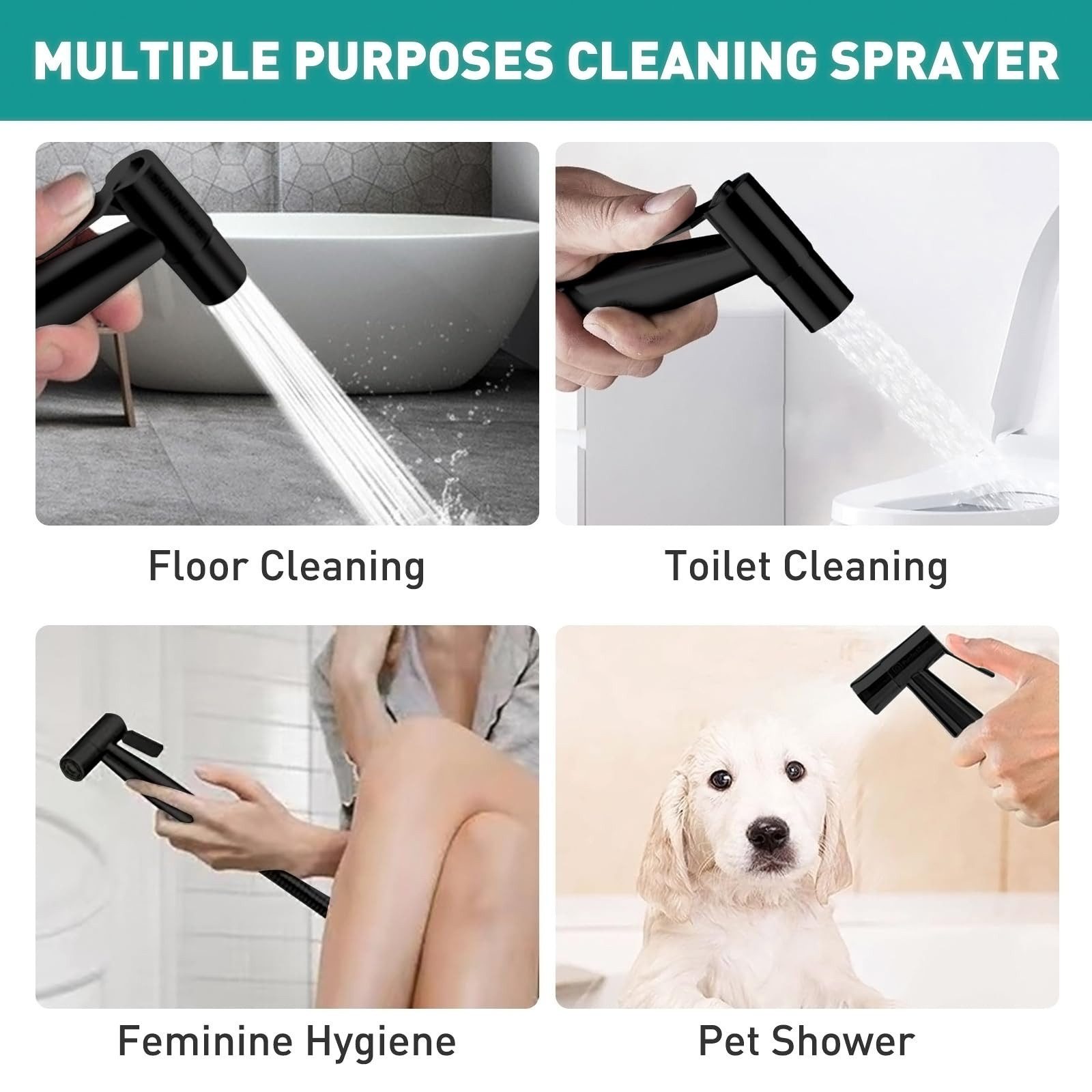 MOPUEA Bidetarmatur Handbrause Bidet Sprayer Mit Halter Wassermenge einstellbar Edelstahl (Bidet Handbrause Set, Edelstahl Bidet Handbrause mit Schlauch Ventil  – Bild 5 von 5