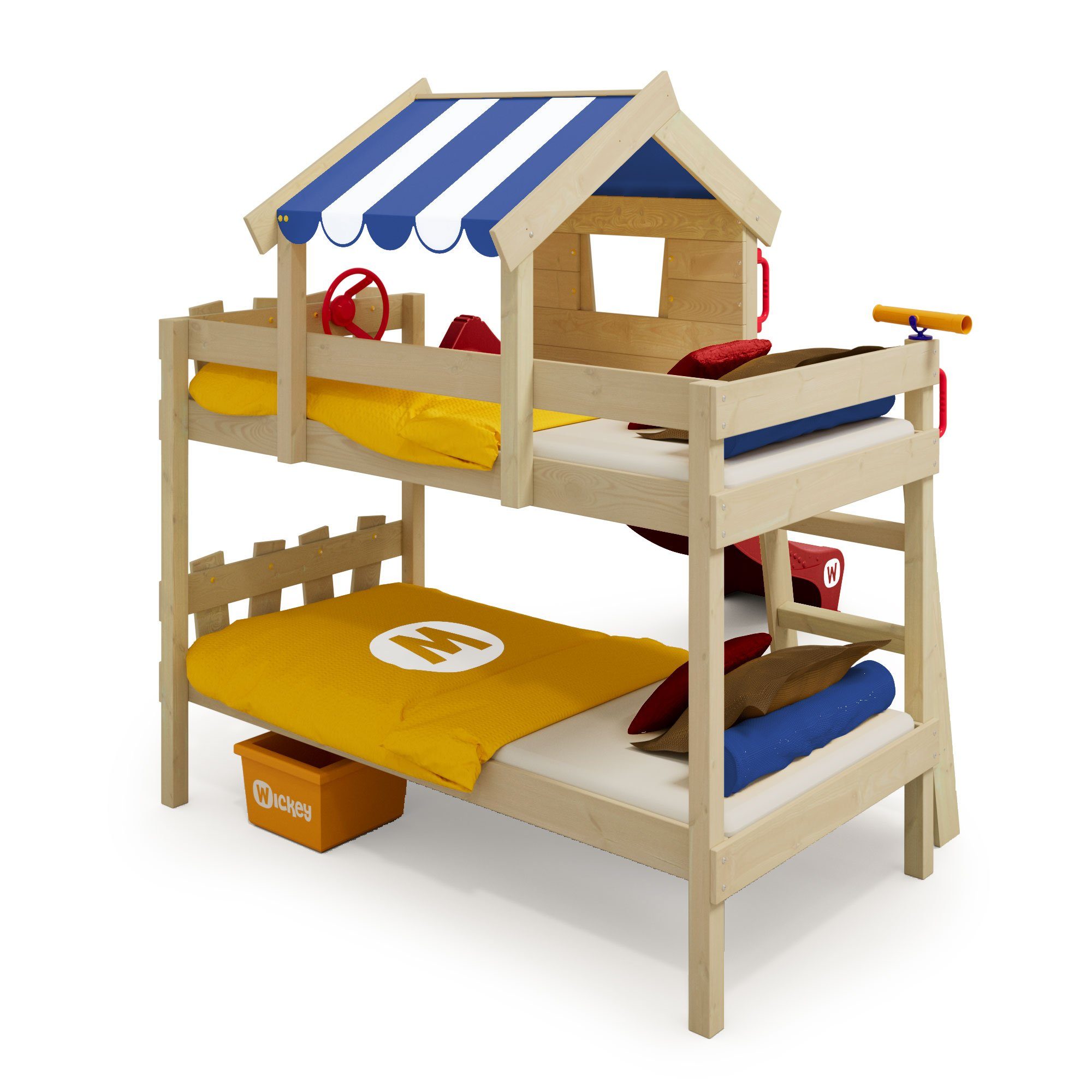 rot/blau für cm - x Brettern, Pfosten Kinder), 90 mit Spielbett Wickey und Massivholzbrett 200 aus Kinderbett Etagenbett Crazy Circus Spielbett (Holzpaket Rutsche, -