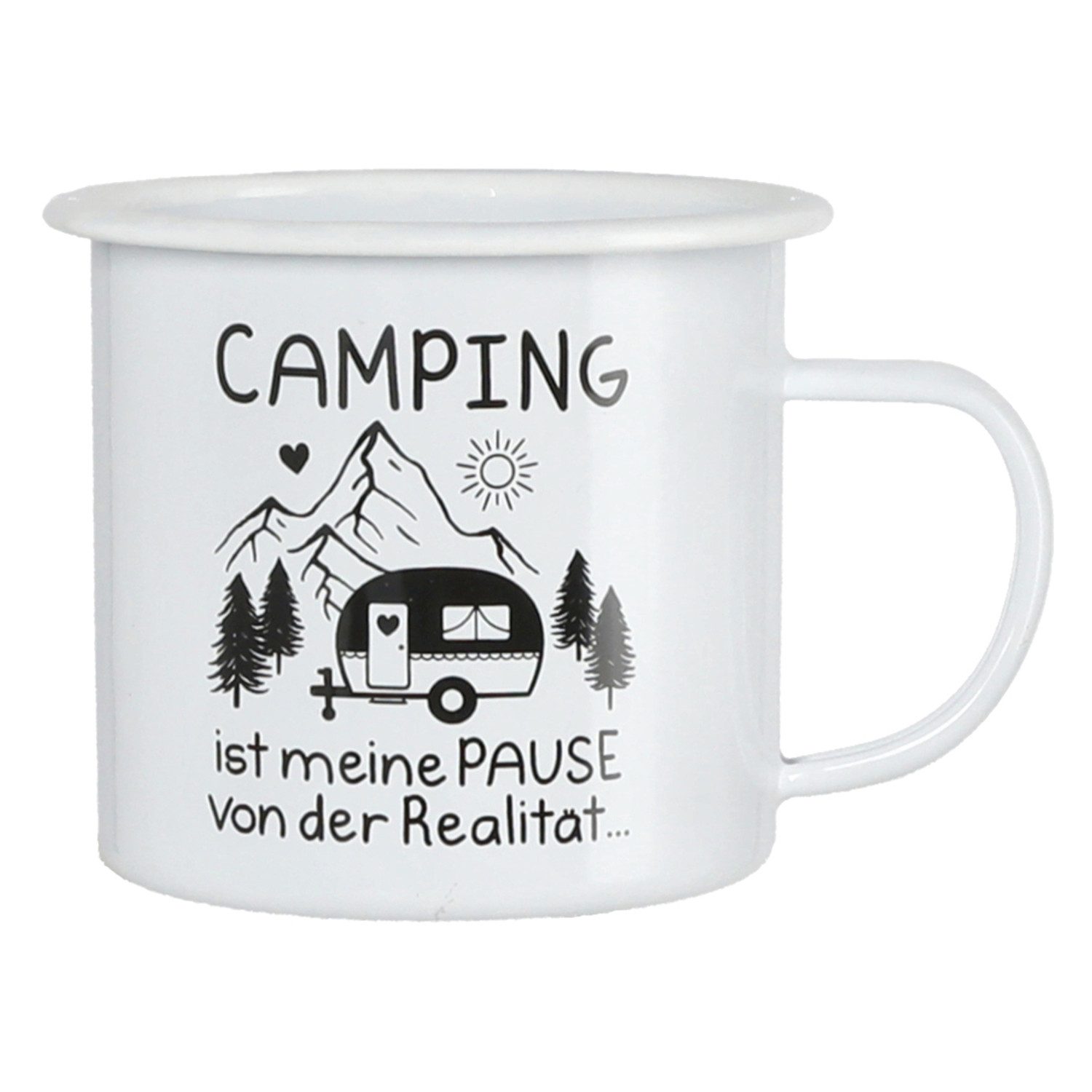 Macosa Home Tasse XL Tasse Metall Weiß Camping 3 vers. Designs, 1-tlg., Metall, Becher 450 ml Metalltasse Metallbecher