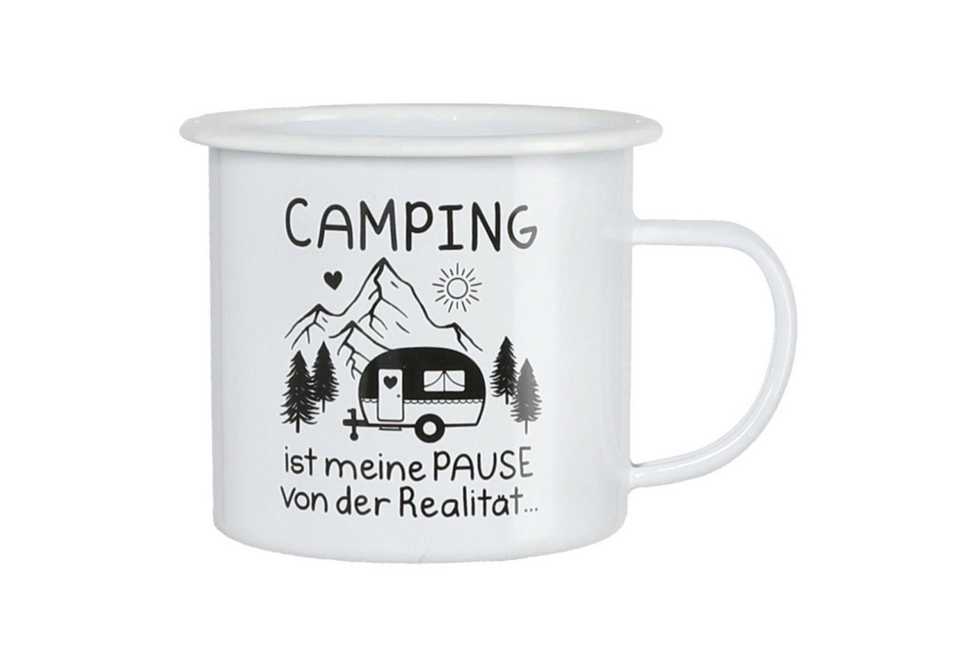 Macosa Home Tasse XL Tasse Metall Weiß Camping 3 vers. Designs, 1-tlg., Metall, Becher 450 ml Metalltasse Metallbecher