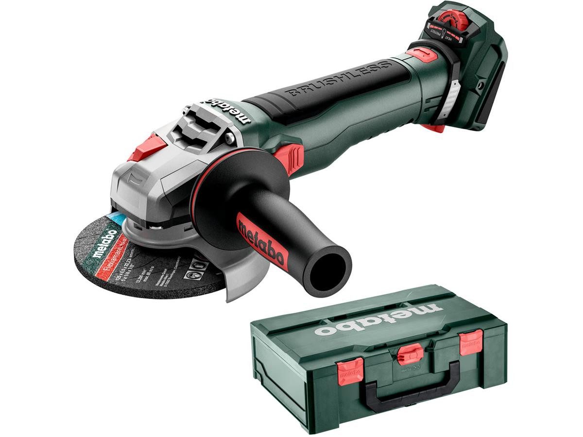 metabo Akku-Winkelschleifer WVB 18 LT BL 11-125 Q, (Set, 7 tlg), ohne Akku und Ladegerät, inkl. metaBOX 165 L, mit Zubehör