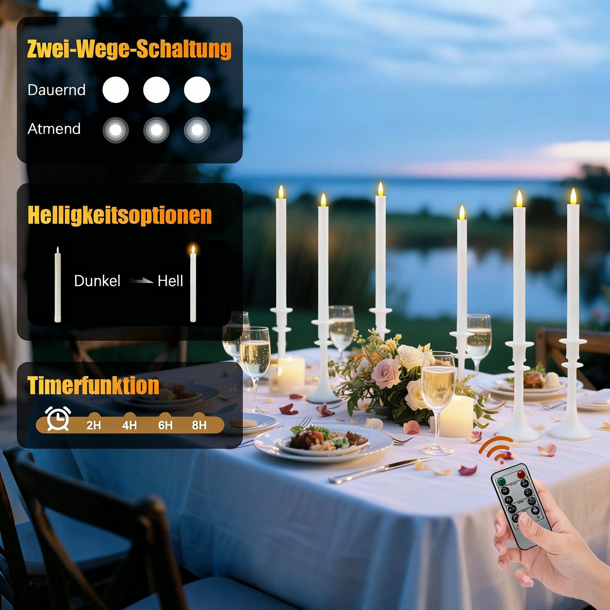 OZAVO LED-Kerze 12pcs LED Weihnachten Kerzen mit Fernbedienung und timer,weiß, 2 Modi, flackernde Kerzen für Hochzeiten, Partys, Festivals – Bild 4 von 5