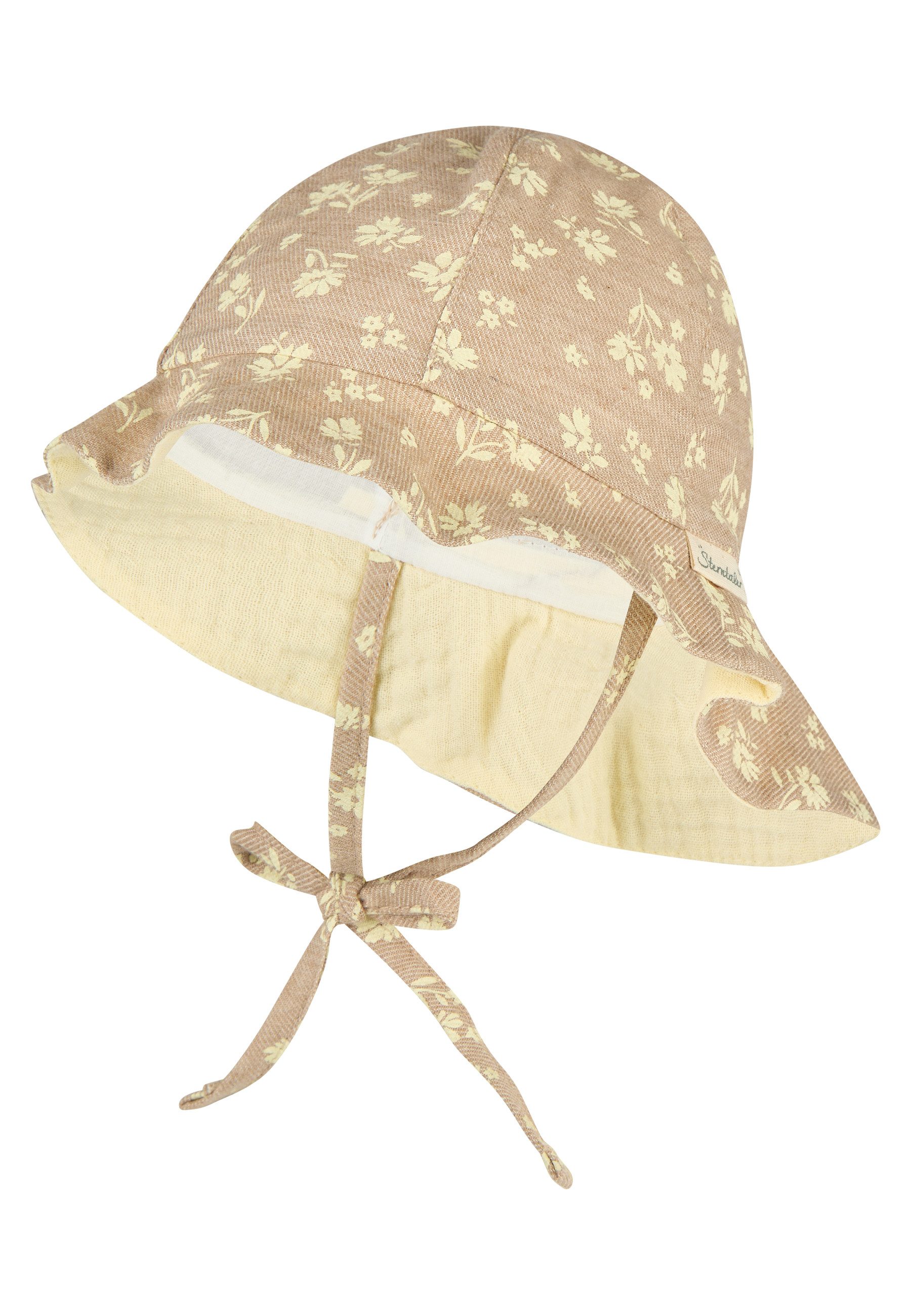 Sterntaler® Sonnenhut 50+ Sonnenhut blumig (1-St) Sonnenhut aus Bio-Baumwolle mit Nackenschutz & Bindeband