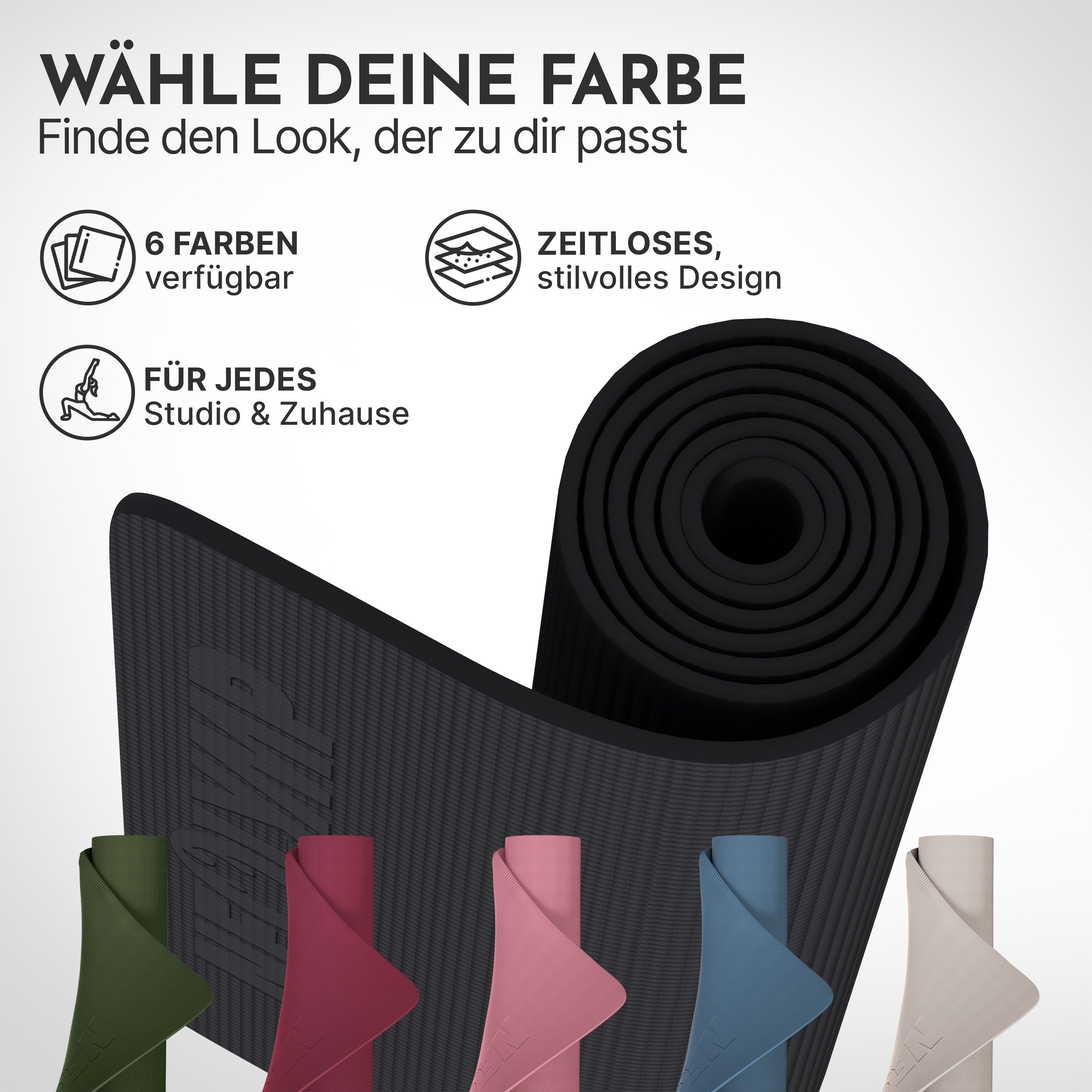 NEOLYMP Yogamatte Yogamatte rutschfest & gelenkschonend – Gelenkschonende Gymnastikmatte (Pilates Matte für Yoga, Workout – inkl. E-Book & Video Übungen), Fitnessmatte für Zuhause – 183x61cm Trainingsmatte aus PVC –Sportmatte