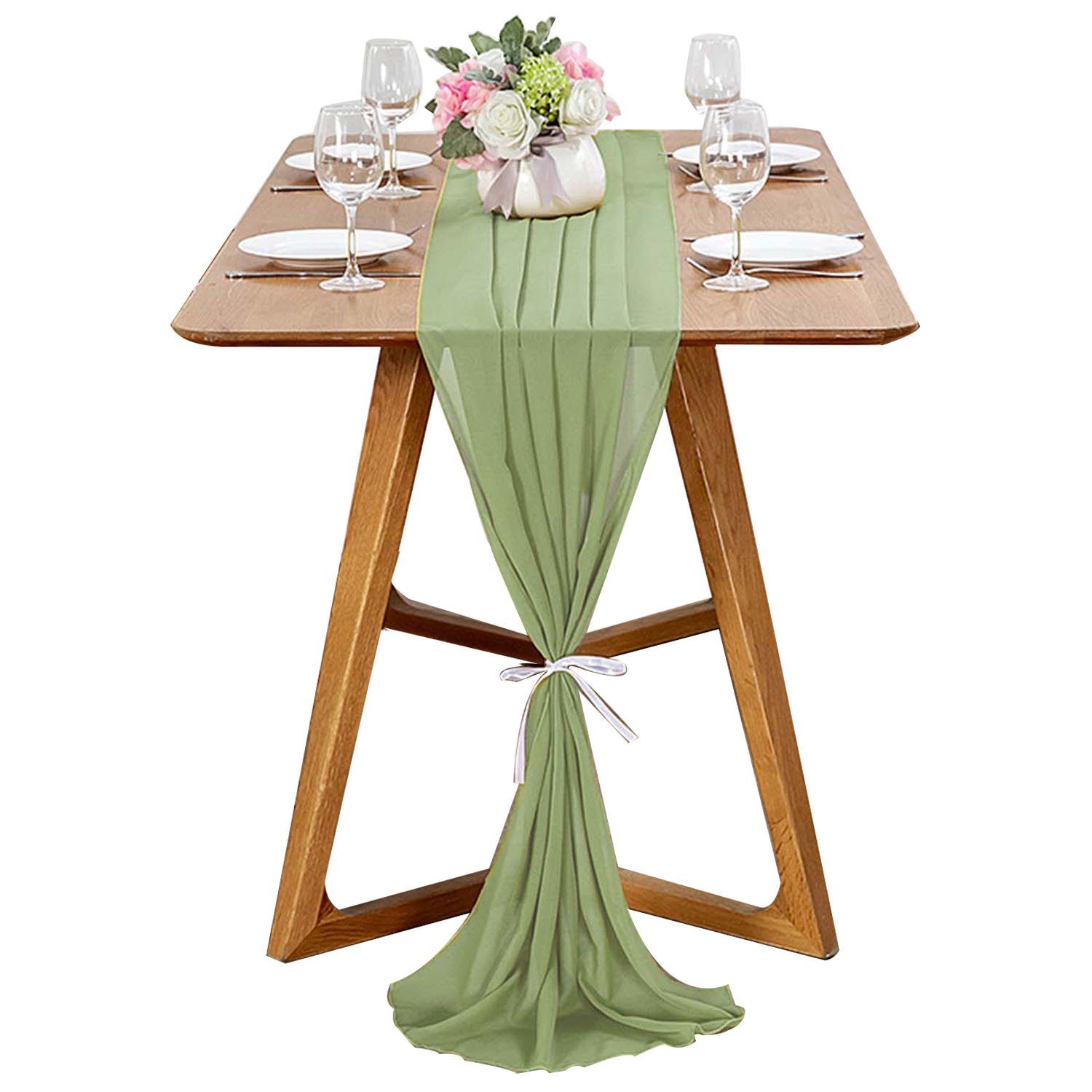 MAGICSHE Tischläufer Romantischer Chiffon Tischdeko, Modern Abwaschbar 3m Grün