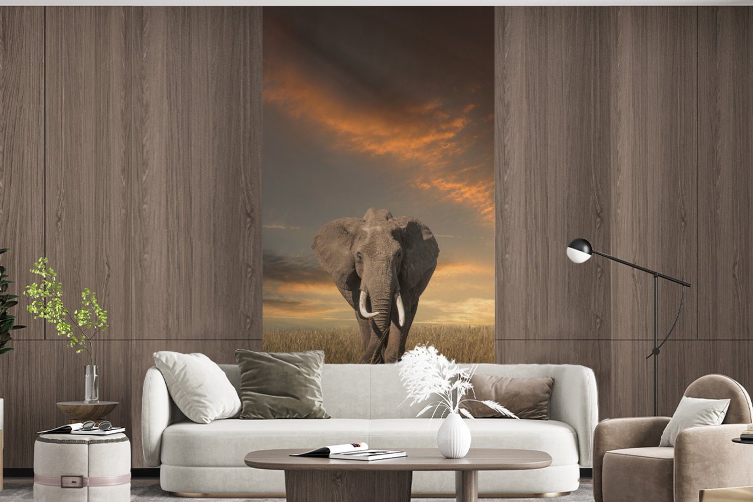 MuchoWow Fototapete Elefant - Natur, Schlafzimmer Gras Tiere Vliestapete (2 St), - Wohnzimmer bedruckt, Küche, - Fototapete für Matt