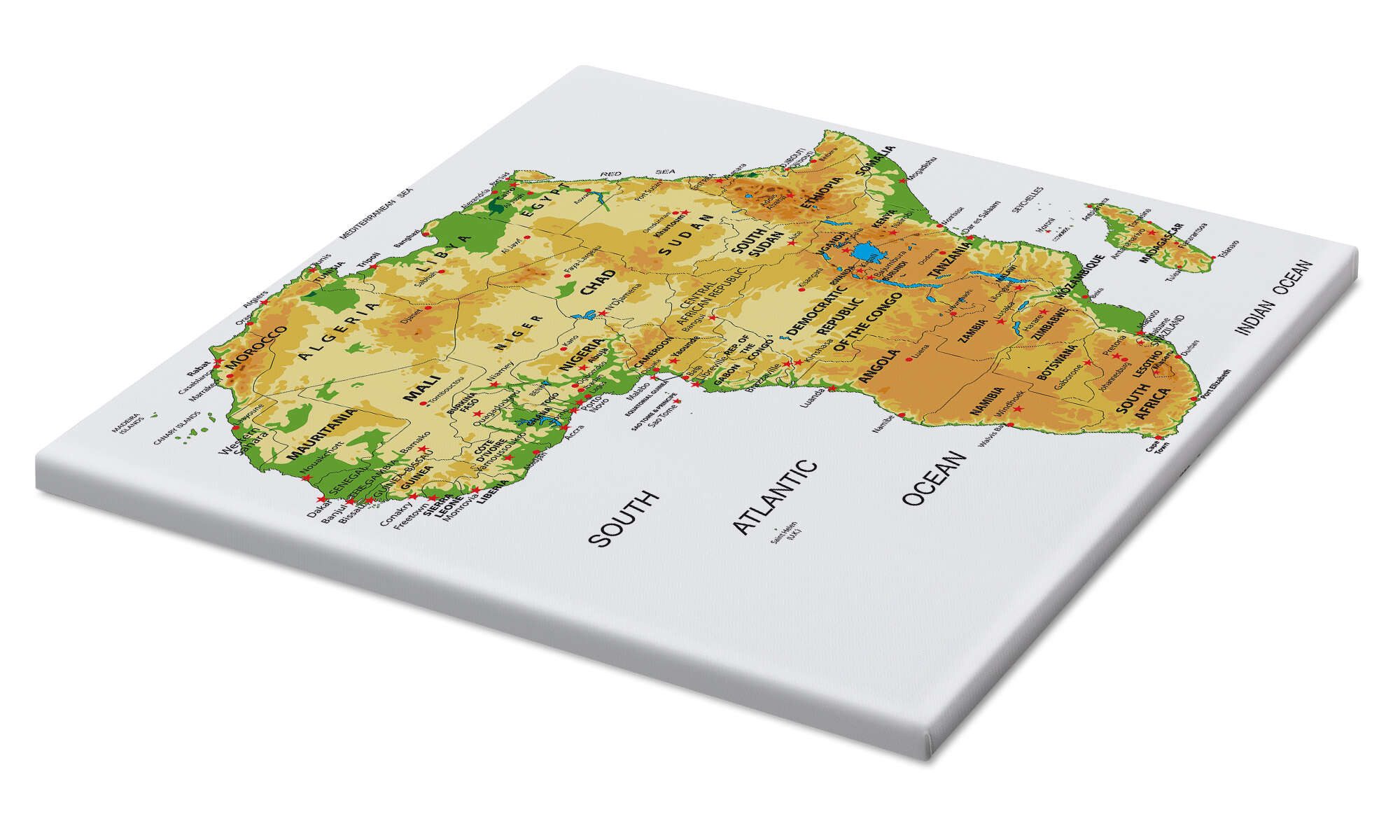 Posterlounge Wandbild Afrika - Topografische Karte (Englisch) II, Editors Choice, erhältlich als Poster, Leinwandbild, Wandsticker oder Acrylglasbild