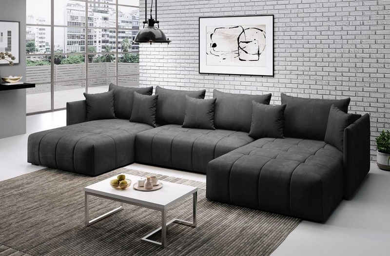 Furnix Ecksofa U-Form-Sofa ASVIL mit Schlaffunktion und Bettkasten, Farbauswahl, B345 x H93 x T177 cm, Made in Europe