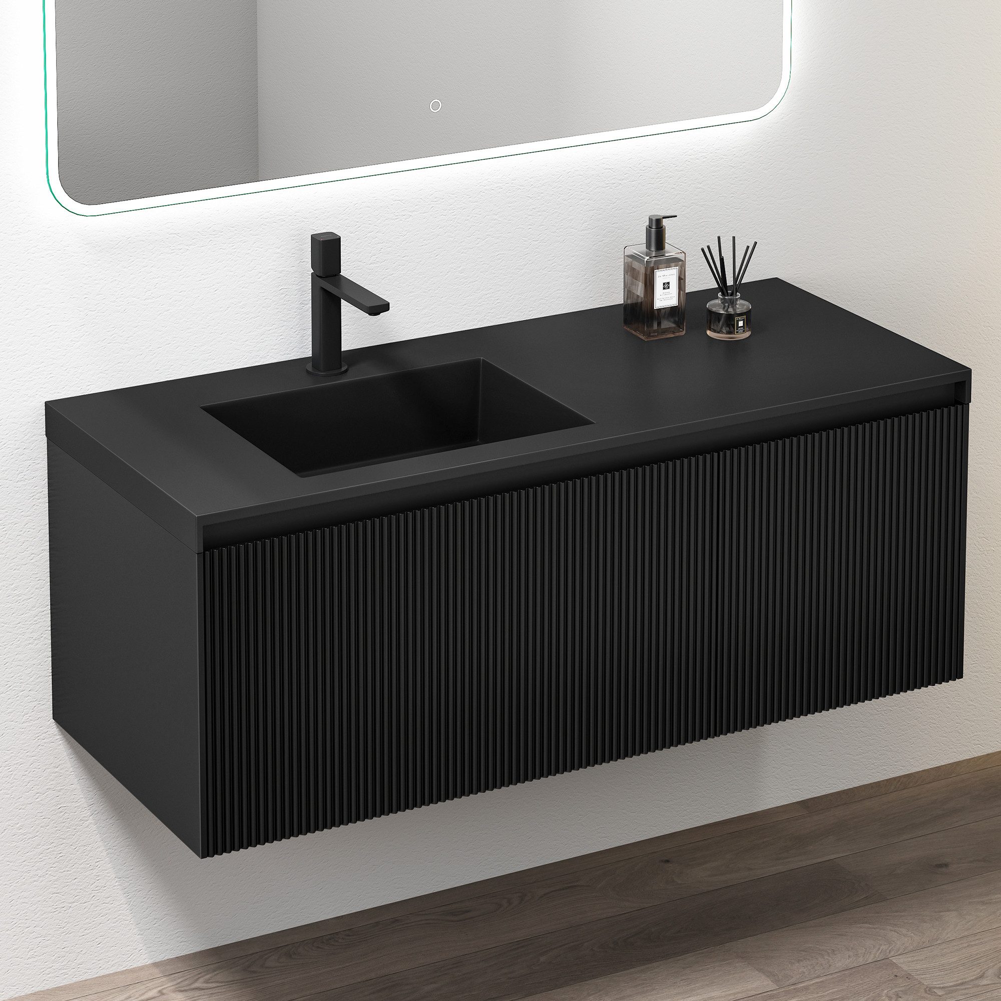 doporro Badmöbel-Set Waschtisch mit unterschrank Badmöbel 120x50x46cm große Schublade Santa, mit hochwertigen lackierten E1 MDF-Platten – Bild 3 von 5