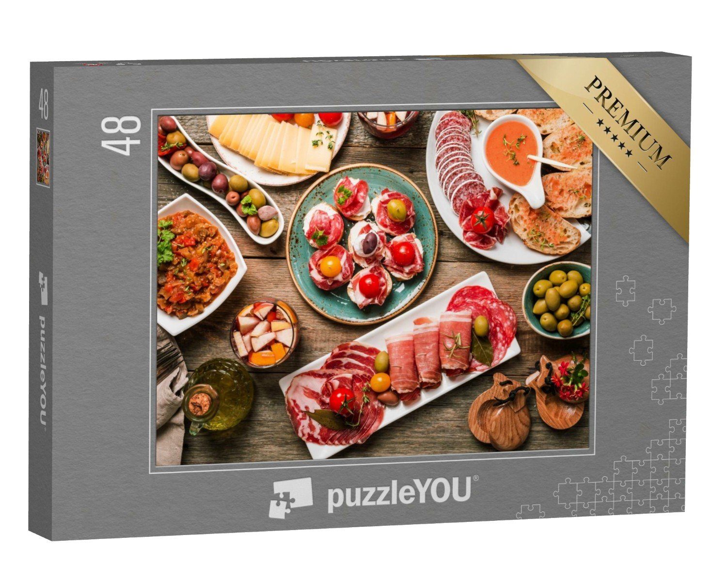 puzzleYOU Puzzle Spanische Tapas und Sangria, 48 Puzzleteile, puzzleYOU-Kollektionen Küche, Essen und Trinken