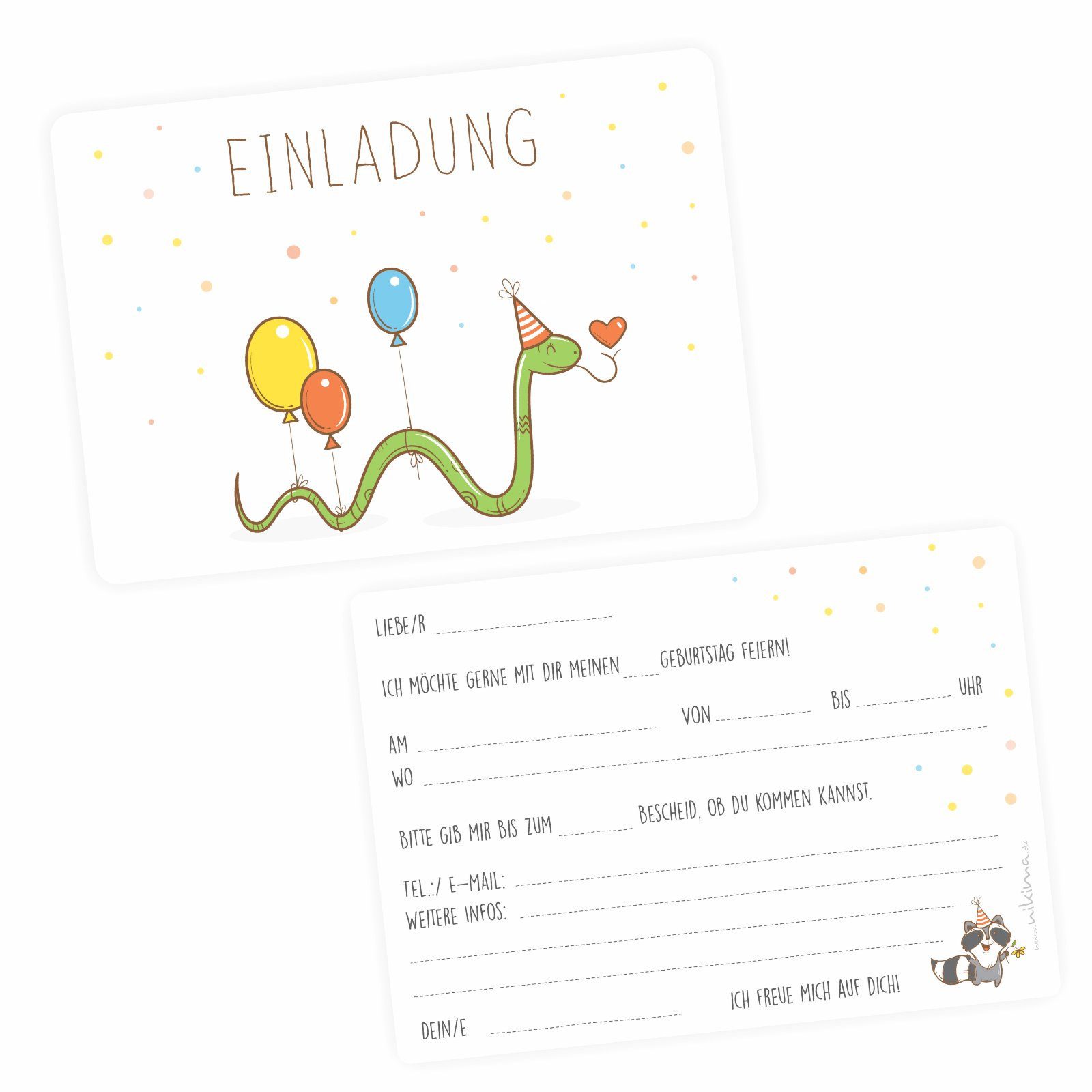 nikima Einladungskarten 10 Einladungskarten Happy Snake inkl. 10 Briefumschlägen