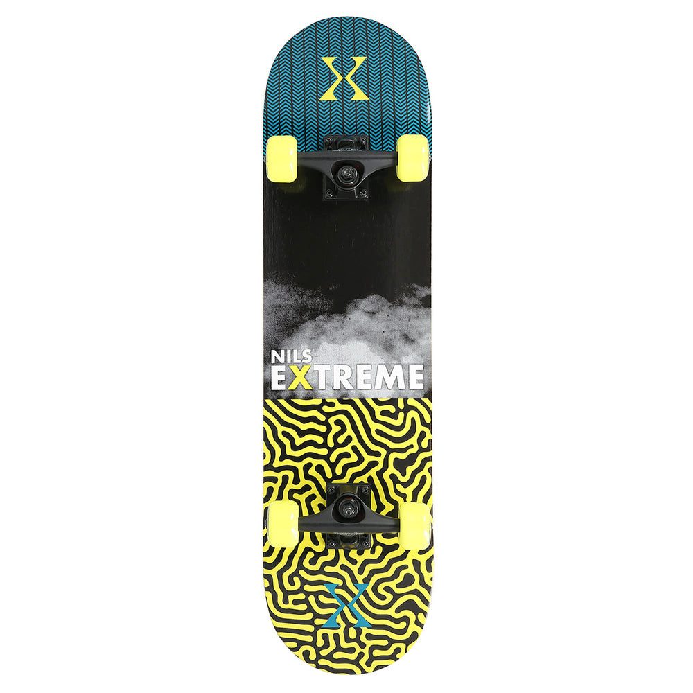 NILS EXTREME Skateboard Komplettboard Trickboard Streetboard (Spar-Set, 1-St., 80 x 20 cm rutschfest), buntes Grafik-Deck, 9-lagig, ABEC-7, Alu-Achsen