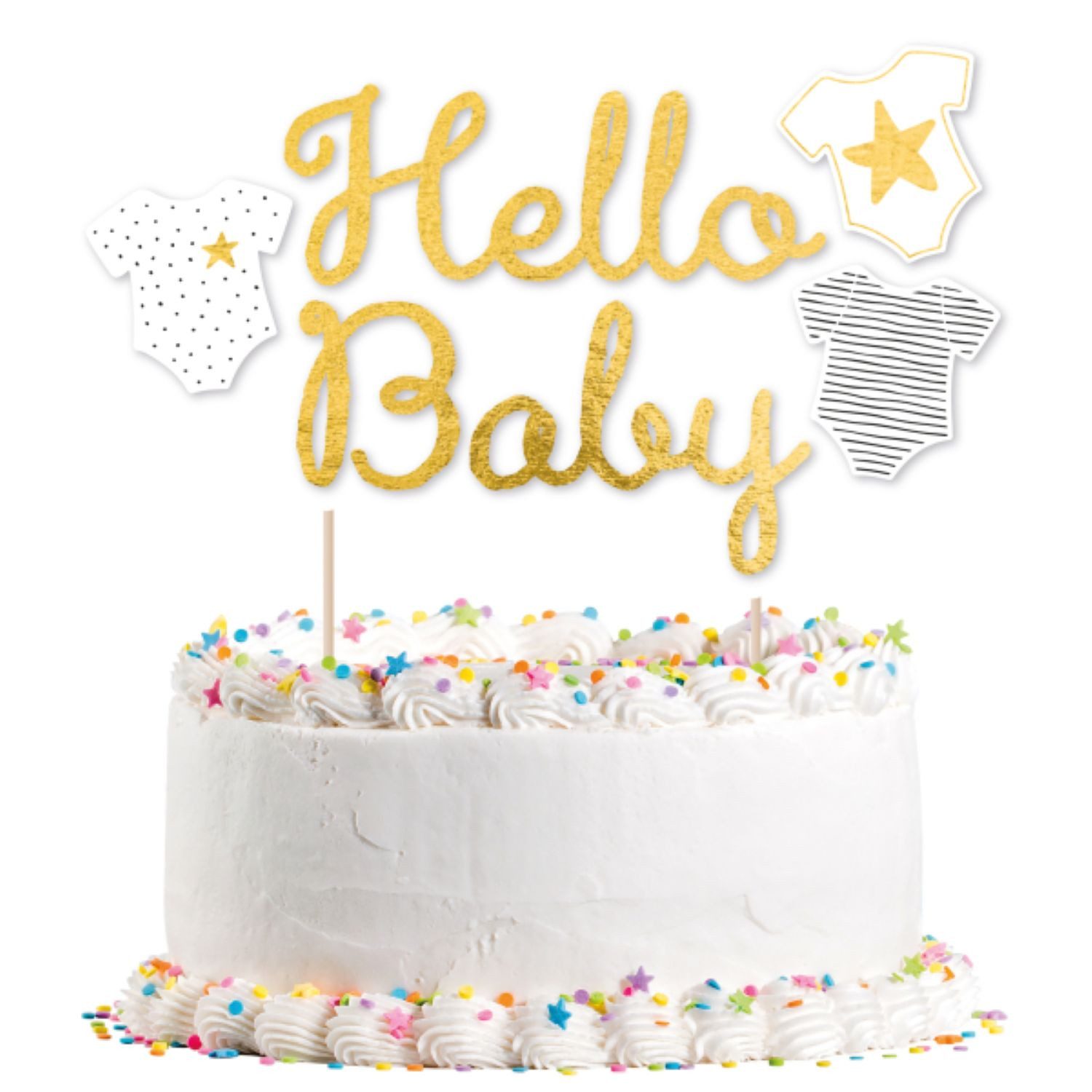 Amscan Hängedekoration 'Hello Baby' Cake Topper Gold, Schriftzug