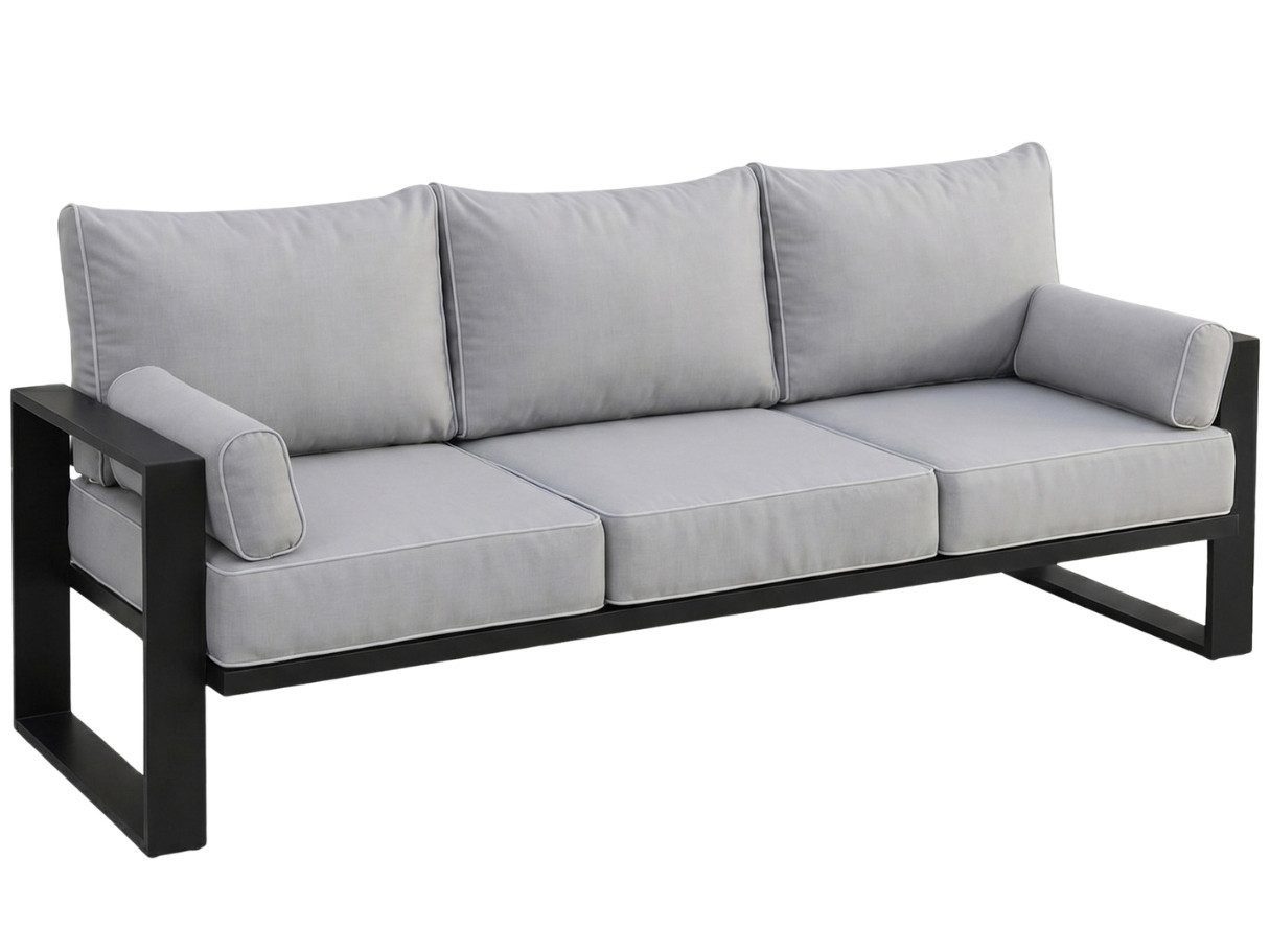 Beautysofa Gartensofa VERDINO - 3sitzer Sofa, Outdoor-Sofa mit Edelstahlrahmen, wasserdichtem Stoff & hohem Sitzkomfort