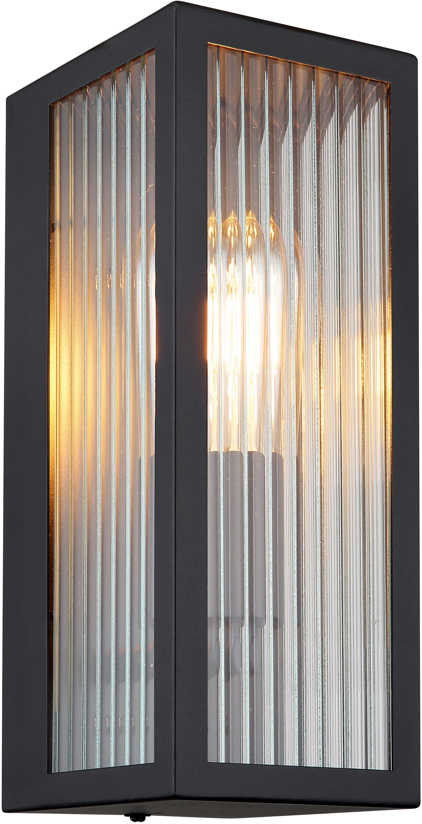 GLOBO LIGHTING Außen-Wandleuchte GUNDULA, ohne Leuchtmittel, Außenlampe/schwarz/IP44/Terrasse/Wand/Glas gerillt