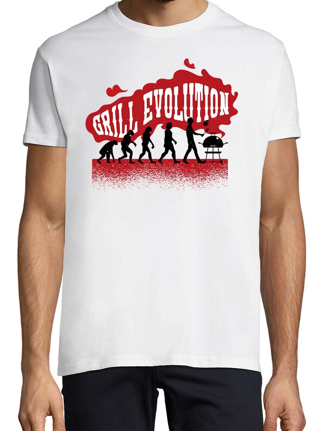 mit Designz T-Shirt Youth lustigem Frontprint Shirt Weiß Grillen Herren Evolution