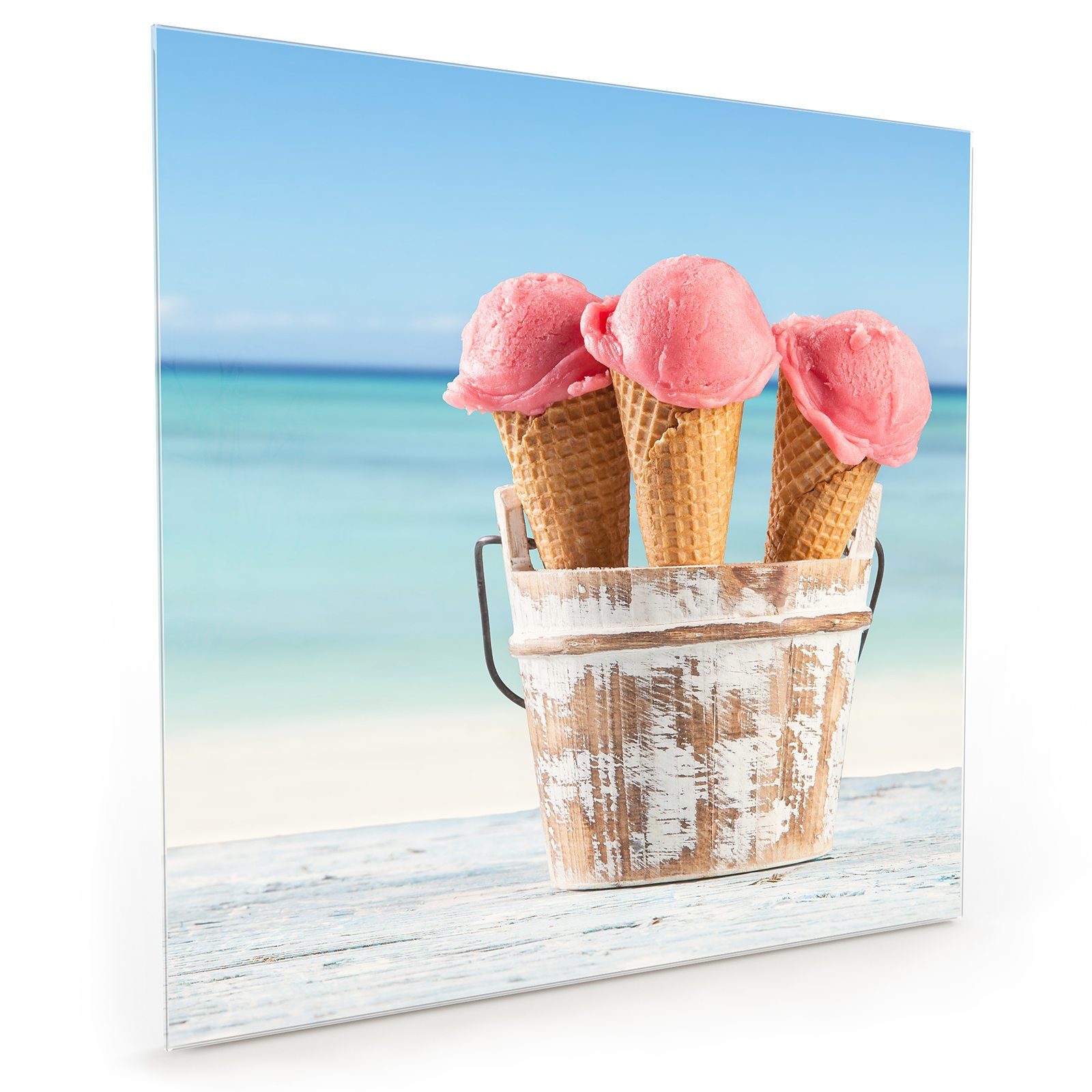 Motiv Eis Küchenrückwand Spritzschutz Strand Glas mit Primedeco am Küchenrückwand tropischen