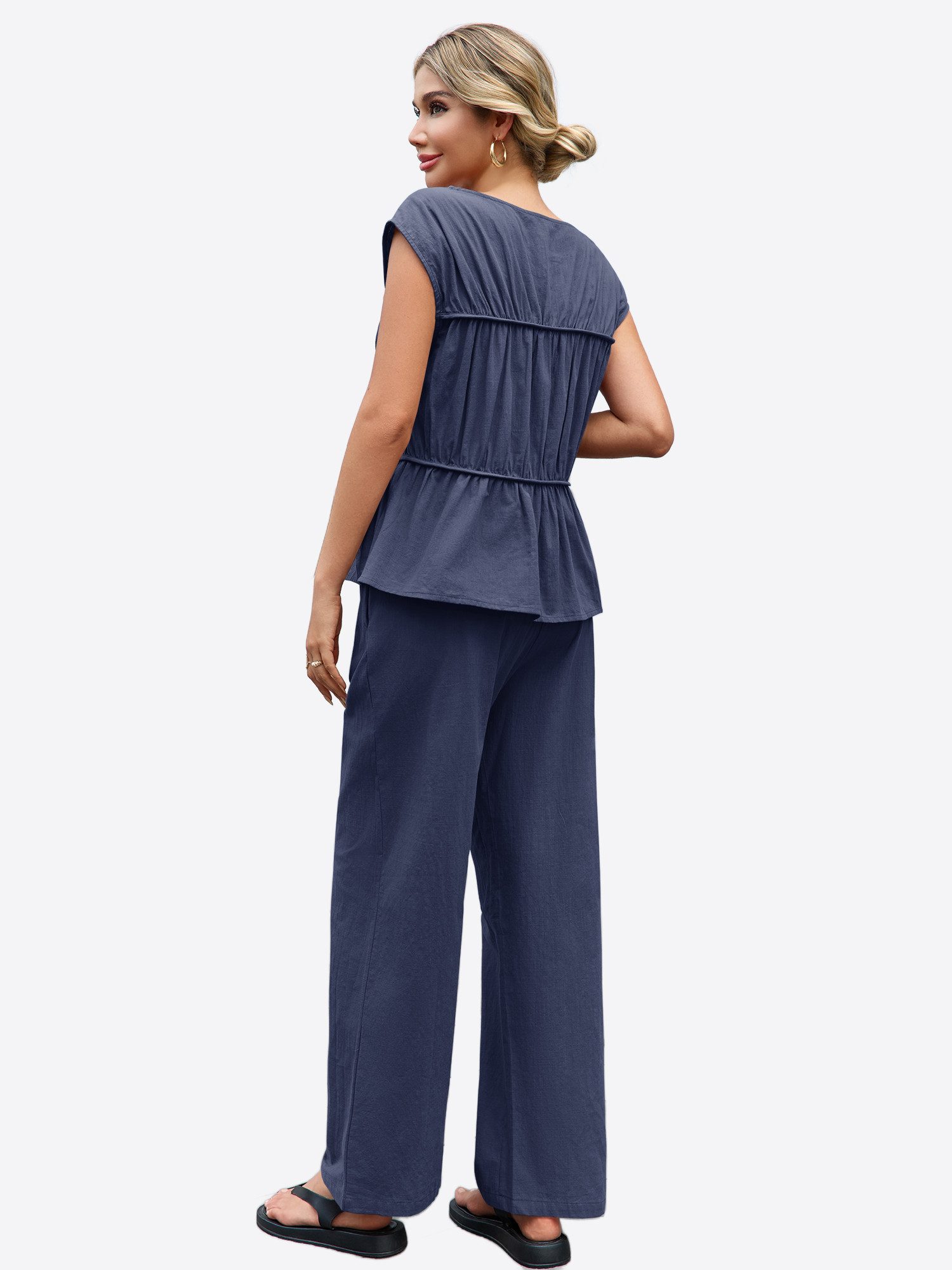 Imily Bela Hausanzug Damen 2-teilige Sets (Set, 2 tlg., Babydoll-Tanktop + Hose mit elastischem Bund) aus Baumwolle