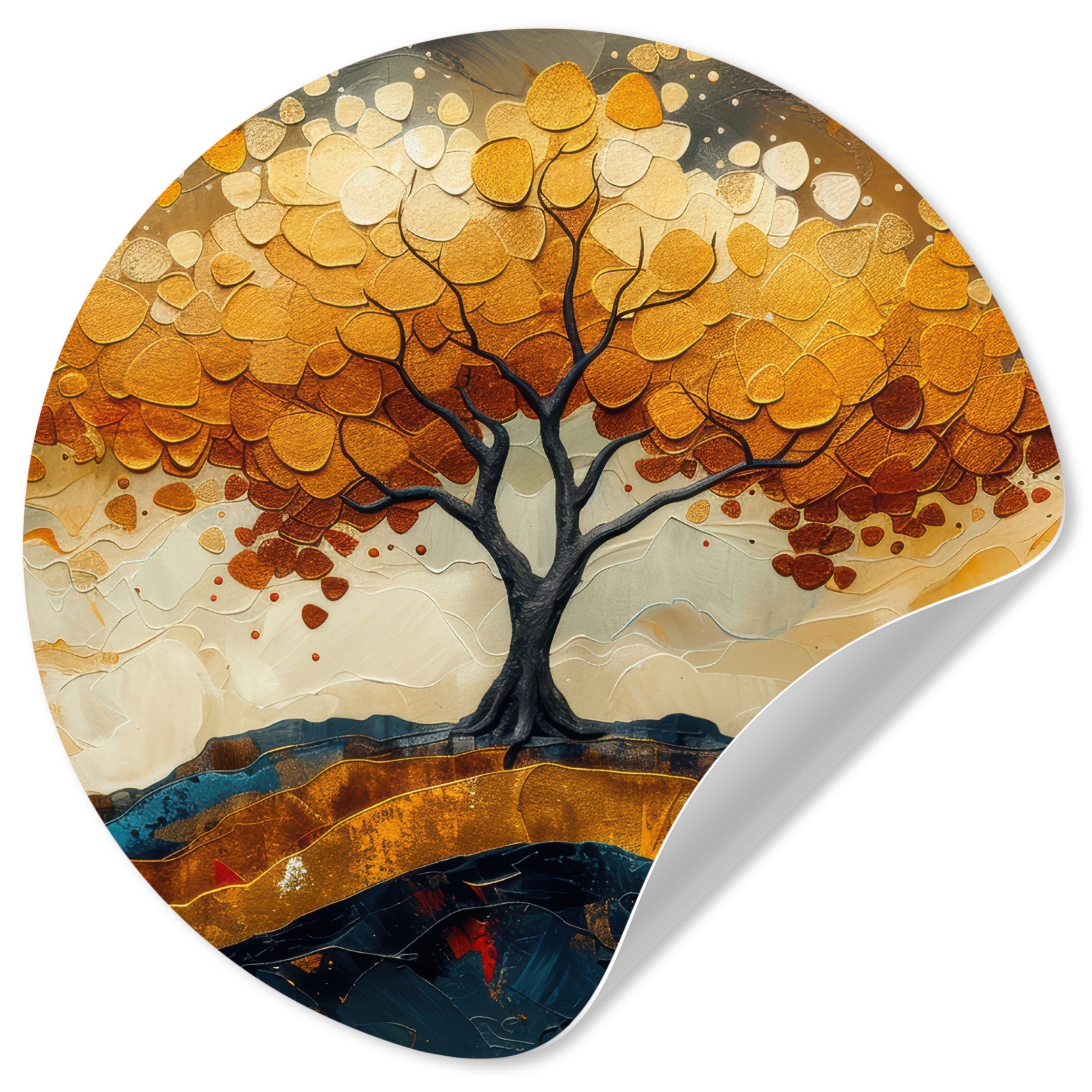 MuchoWow Wandsticker Baum - Natur - Gold - Modern (1 St), Wandtattoo Selbstklebend, Wohnzimmer Deko Aufkleber, 30x30 cm
