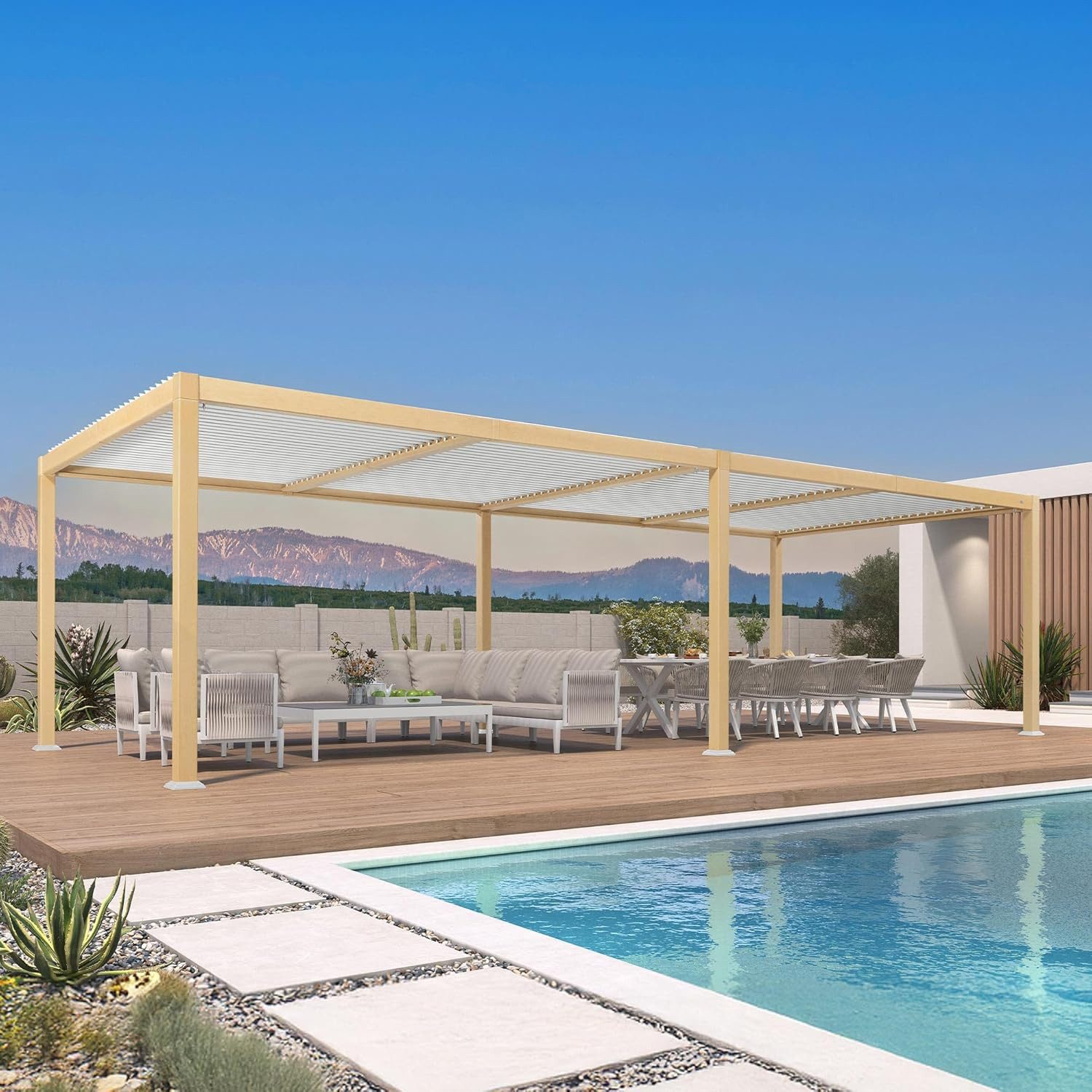 PURPLE LEAF Pergola Alu Terrassenüberdachung mit Lamellendach, stabiler Gartenpavillon, wasserdichte Gartenüberdachung für Balkon, Carport oder Grillplatz
