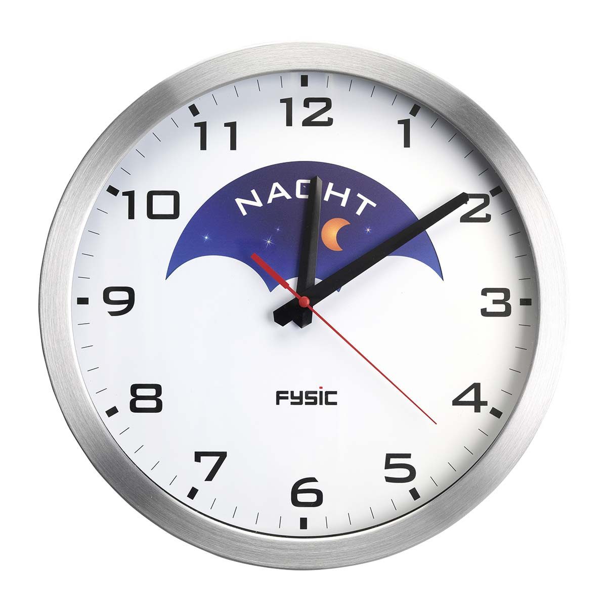 Fysic Wanduhr FK150 (Großes Ziffernblatt, Tag-/Nacht-Anzeige mit Symbolen, für Alltag)