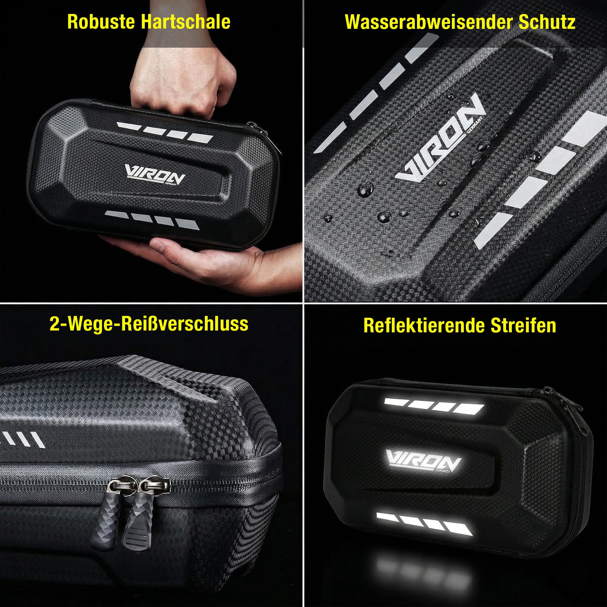 Viron E-Scooter Tasche Hartschalen Lenkertasche, reflektierend, wasserabweisend, mit Innenfächern für Elektro Scooter & Fahrrad