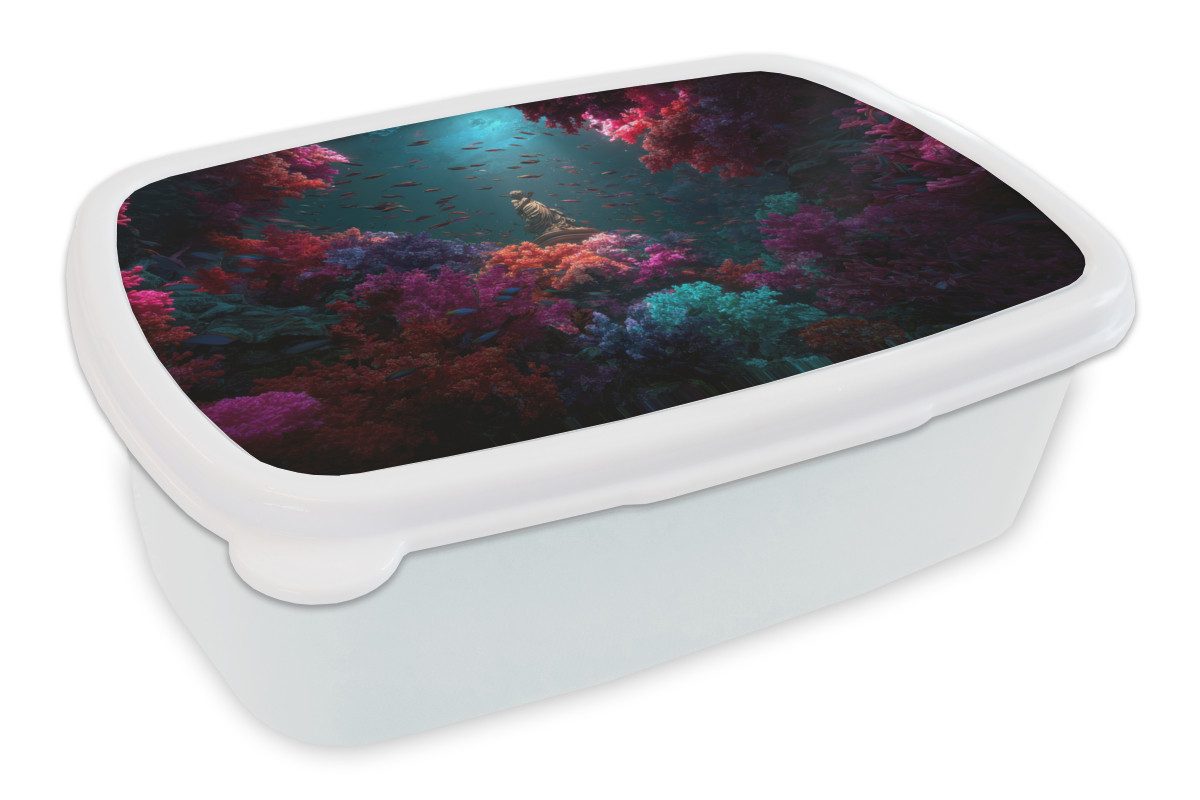 MuchoWow Lunchbox Statue - Meeresboden - Koralle - Farbenfroh, Kunststoff, (2-tlg), Brotdose Schule oder Arbeit, Brotbox für Kinder und Erwachsene