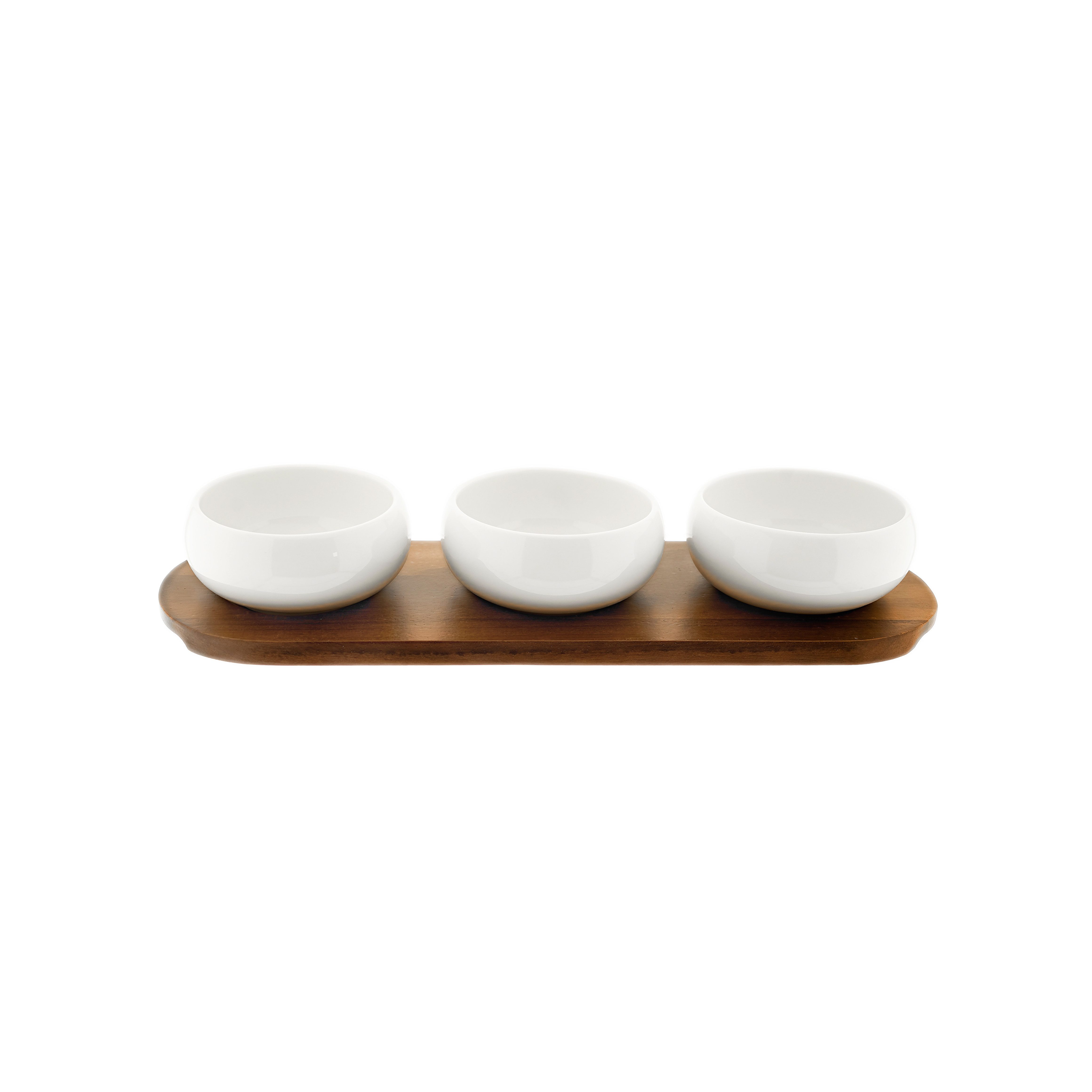 Almina Schale Belicia, Holz, Porzellan, (Packung, 4-tlg), mit Holzbrett & Schalen, Servierschalen-Set für Snacks & Dips