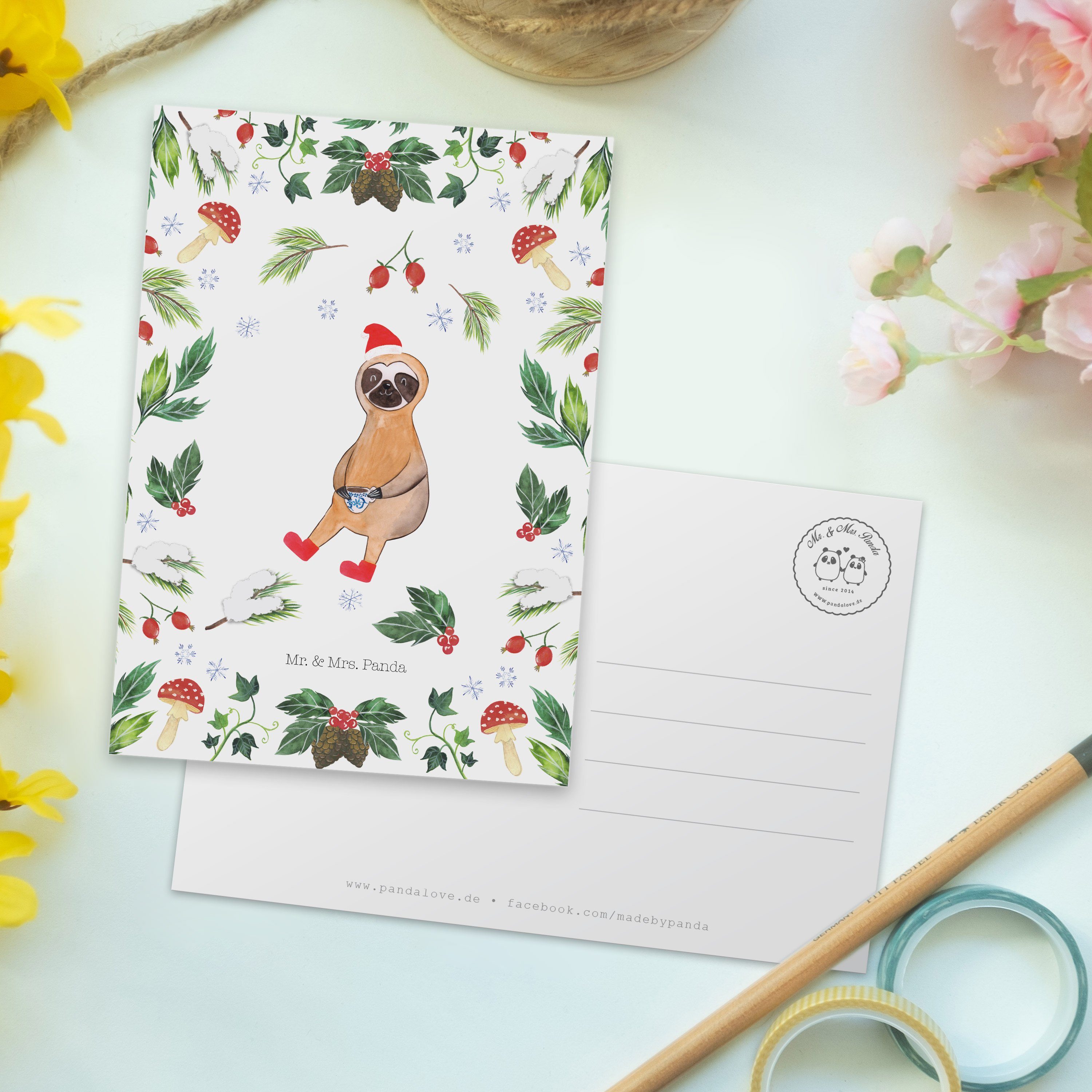 Geschenkkarte, Einladung, A Kakao - Geschenk, Panda Postkarte Faultier Weiß - Mr. Winter, Mrs. &
