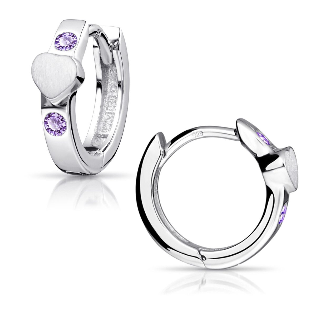 Materia Paar Creolen Kinderohrringe Herzen Zirkonia Violett SO-391, aus 925 Sterling Silber, rhodiniert