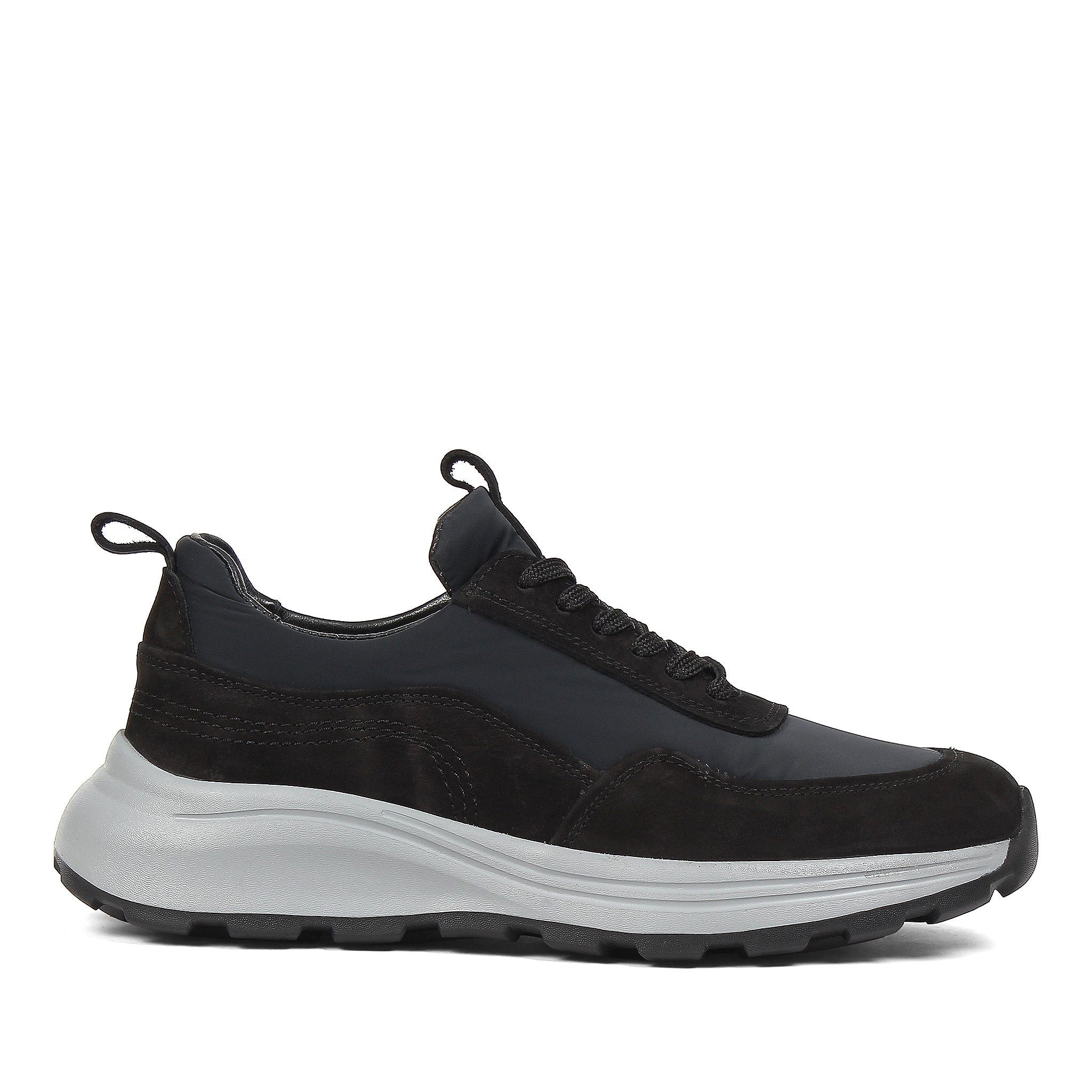 Celal Gültekin Plateau Wildleder Sneaker Profilsohle Low-Top Herren Sneaker Veloursleder, Echtleder-Futter & Decksohle, Schwarz, 40