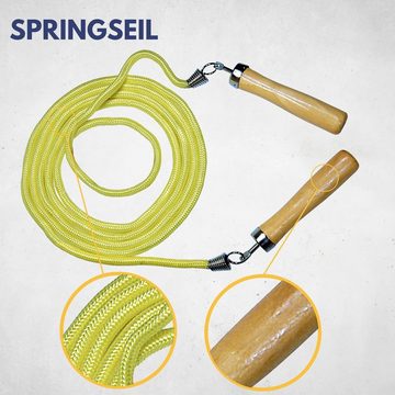 Best Sporting Springseil Springseil mit Holzgriffe I Farbe gelb I Länge 280 cm, Ein gelbes Springseil mit Holzgriffen.