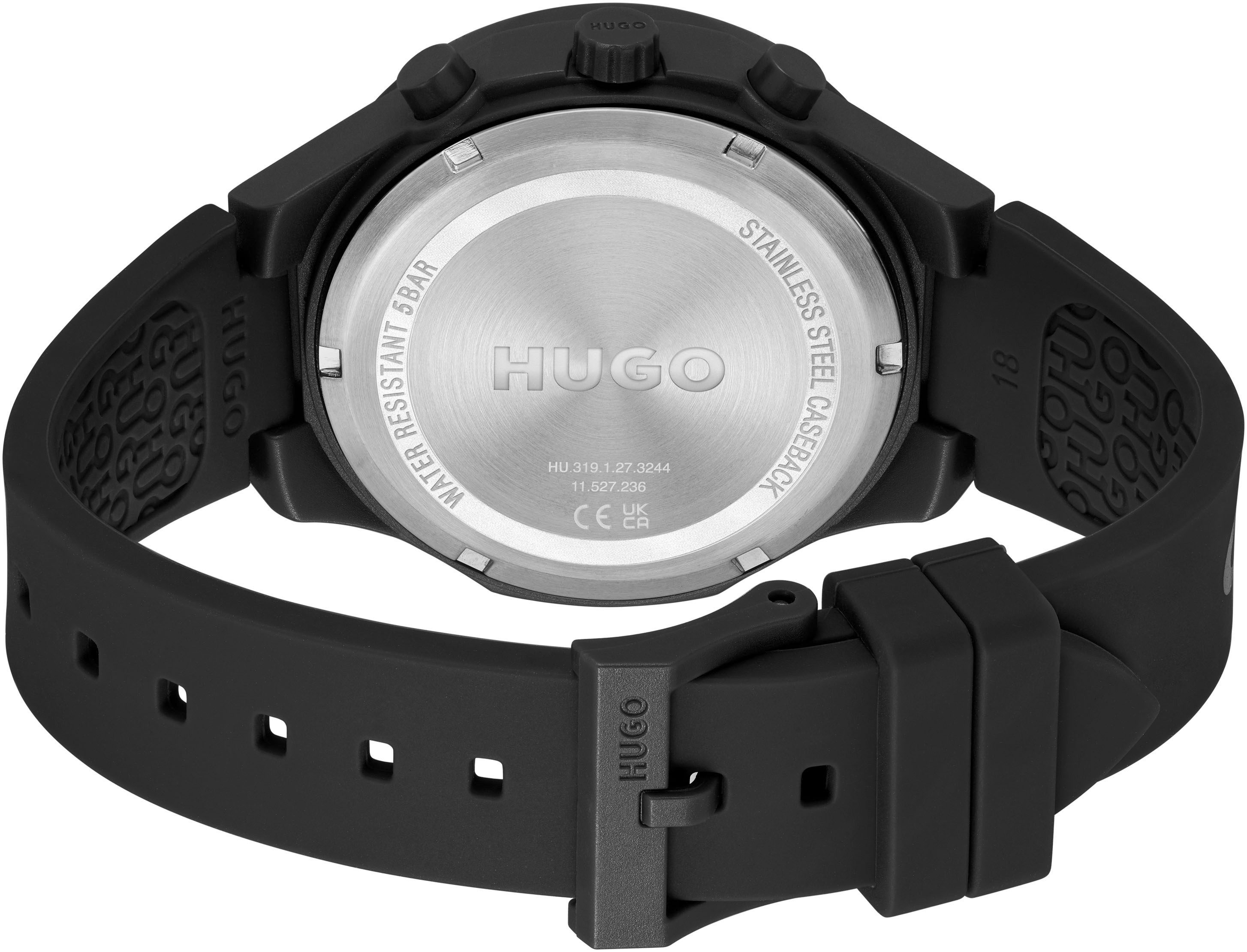 HUGO Multifunktionsuhr #LIT MULTI 1530402, Quarzuhr, Armbanduhr, Herrenuhr, Silikonarmband, analog