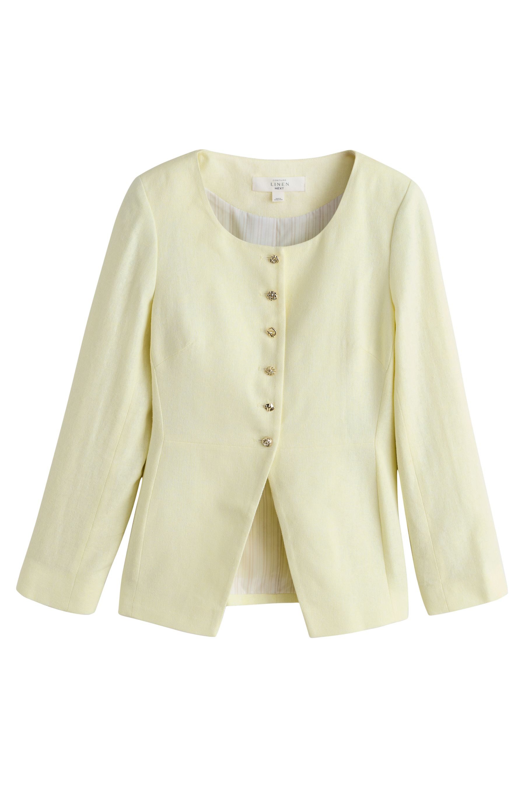 Next Jackenblazer Fischgrät-Jacke ohne Kragen mit hohem Leinenanteil (1-tlg)