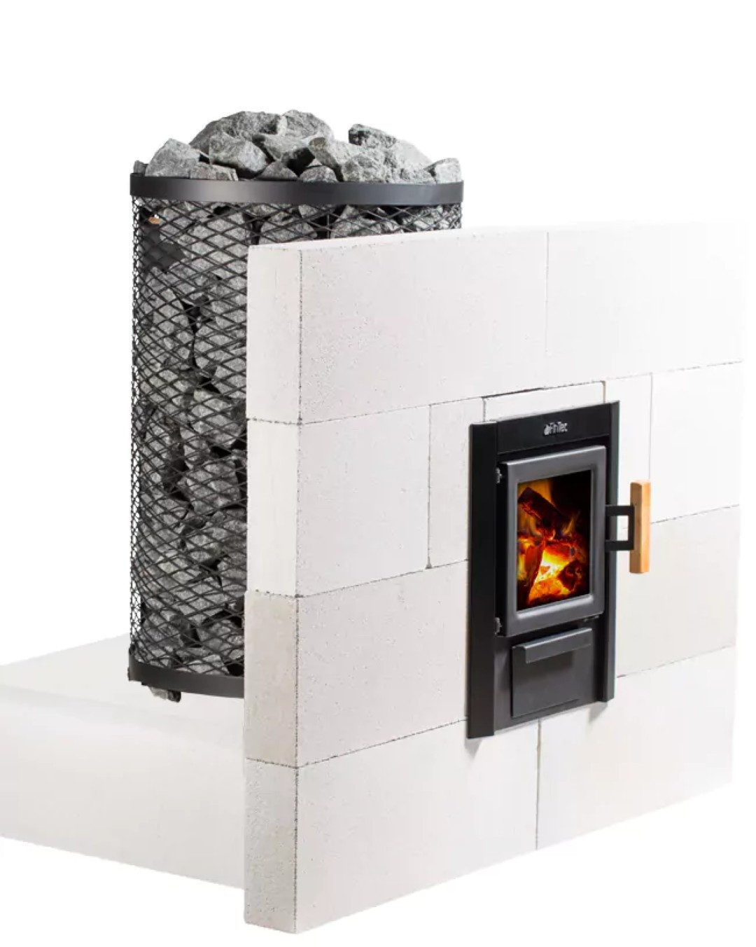 FinTec Saunaofen FinTec KJELD MH Holz-Saunaofen 17,5 kW mit Außenbefeuerung, 17.5 kW, mit Mauerhals, Holzbefeuerung; Gleichmäßige Wärmeverteilung; Aufgussbetrieb